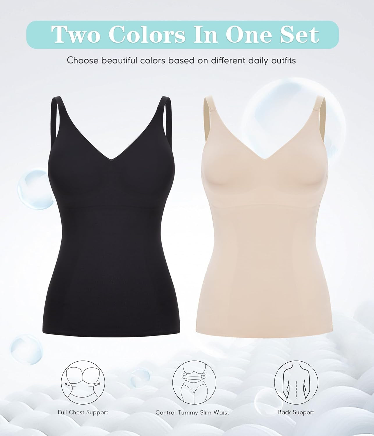 Compression Tank Tops for Women Tummy Control Shapewear Seamless Body Shaper Workout V-Neck Camisole Cami Tops