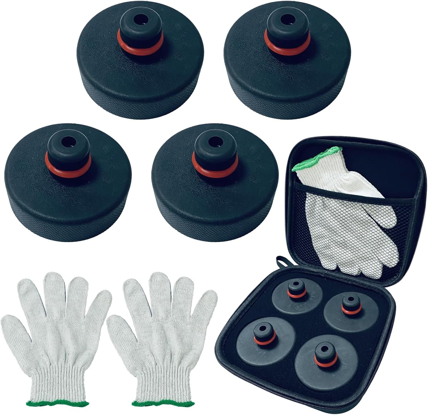 Odor-Free Jack Pads Compatible with Tesla Model S/3/X/Y Lift Pucks Tesla Accessories Battery & Chassis Protector Rubber Adapter Tool with Portable Storage Box & Gloves, for Tesla with 25 MM Socket