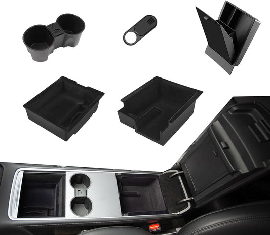 Updated 5PCS  Accessories for Tesla Model 3(2023-2021)/ Model Y 2024-2021, Armrest Hidden Drawer Storage Box Cup Holder Compatible for Tesla (5PCS)