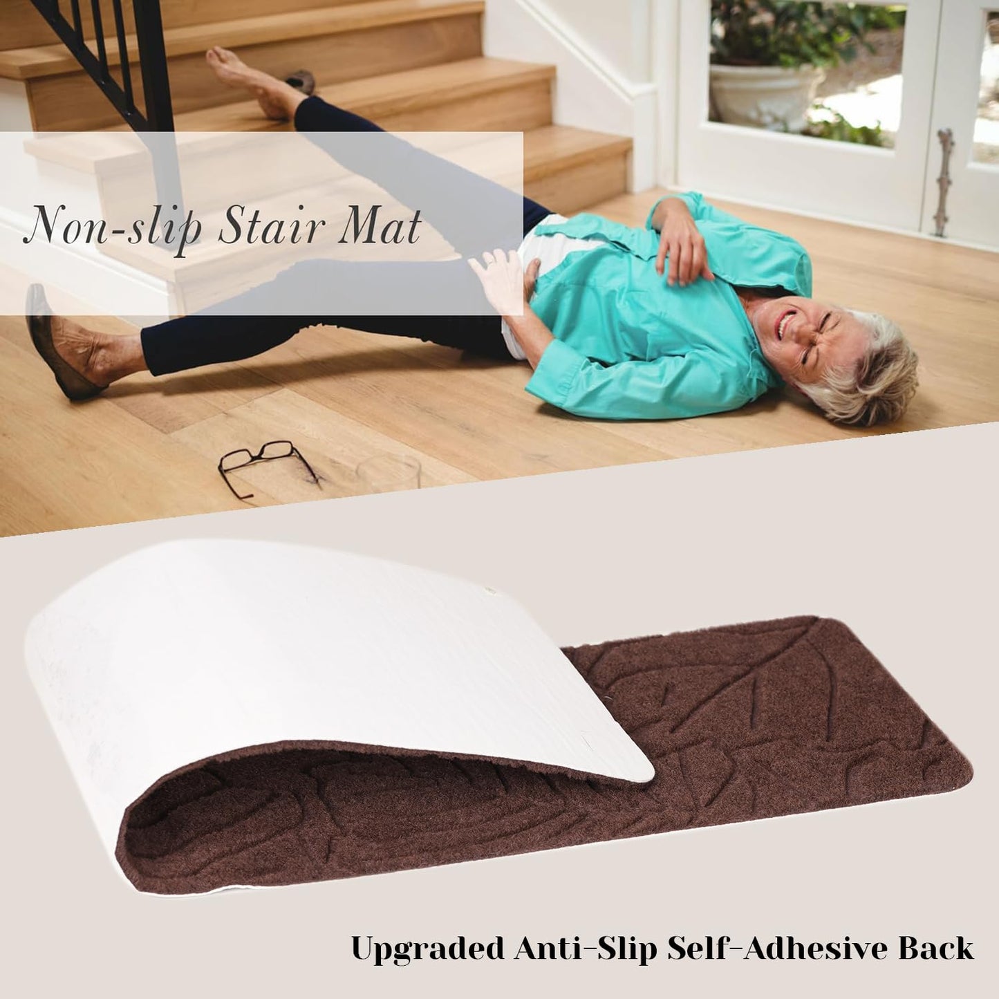 Stair Treads for Wooden Steps, 8" X 30" Non Slip Carpet Stair Treads Set of 15 Indoor Carpet Mat Stair Runners Stair Rugs for Kids Elders and Pets with Reusable Adhesive, Brown