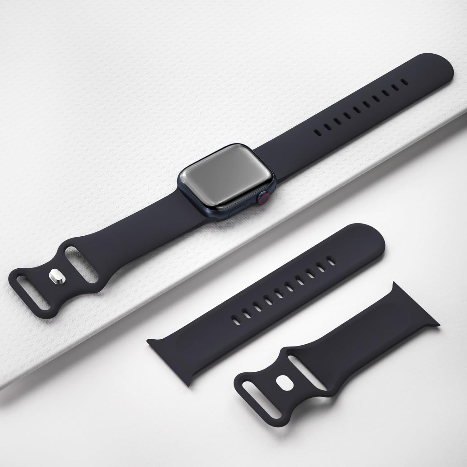 Extra Widened Silicone Bands Compatible with Apple Watch 38Mm 40Mm 41Mm 42Mm 44Mm 45Mm 49Mm, Replacement Soft Sport Strap Wristbands for Iwatch Series 9/8/7/6/5/4/3/2/1 Ultra SE Women Men, Midnght