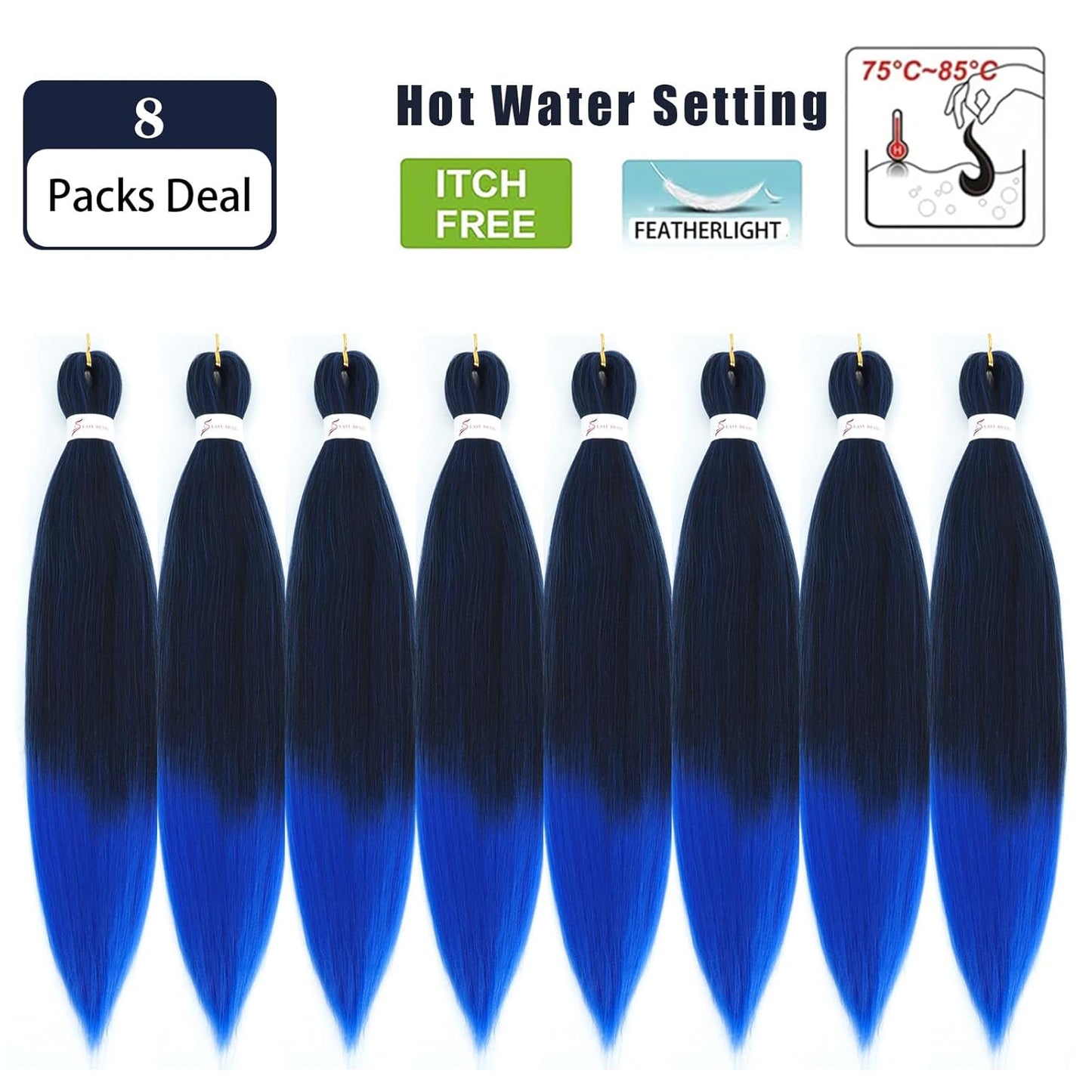 Braiding Hair Pre Stretched - 26 Inch Pre Stretched Braiding Hair 1B/Blue Braiding Hair 8 Packs Ombre Braiding Hair for Black Women (26 Inch(8Packs), 1B/Blue)