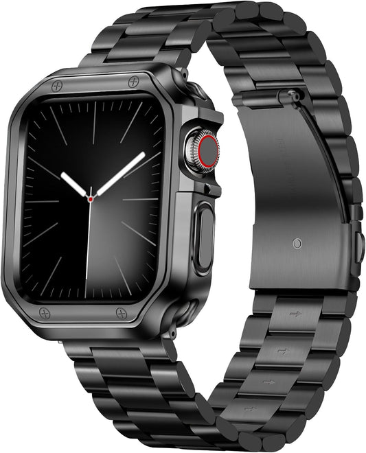Compatible with Apple Watch Band 49Mm 46Mm 45Mm 44Mm 42Mm 41Mm 40Mm 38Mm Stainless Steel Metal Watch Strap with TPU Watch Case Compatible with Iwatch Series Ultra/10/9/8/7/Se2/Se/6/5/4/3/2/1