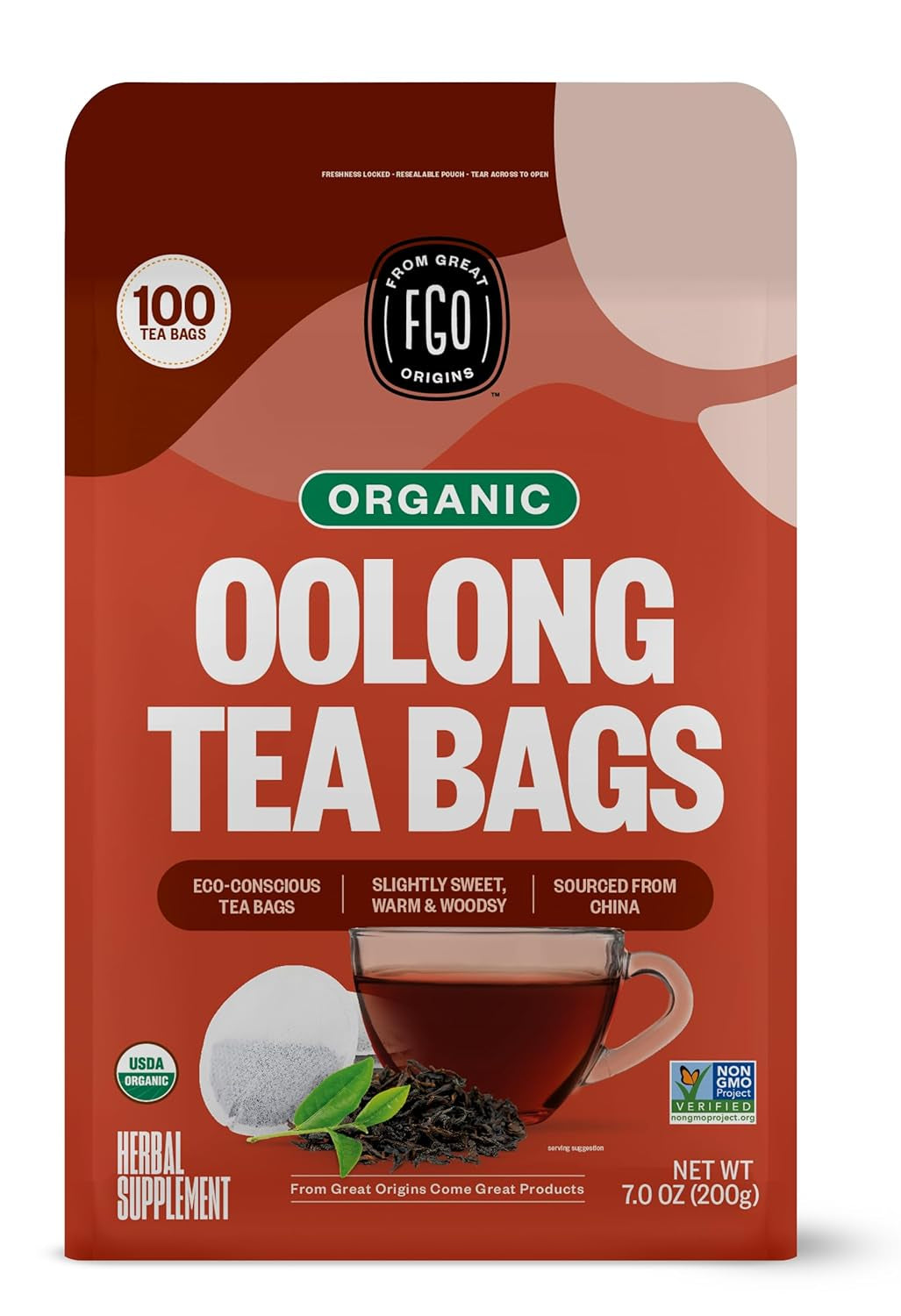 Organic Tulsi Holy Basil Tea, 100 Count, Eco-Conscious Herbal Tea Bags, Resealable Bag, Caffeine Free, Packaging May Vary (Pack of 1) TLBH