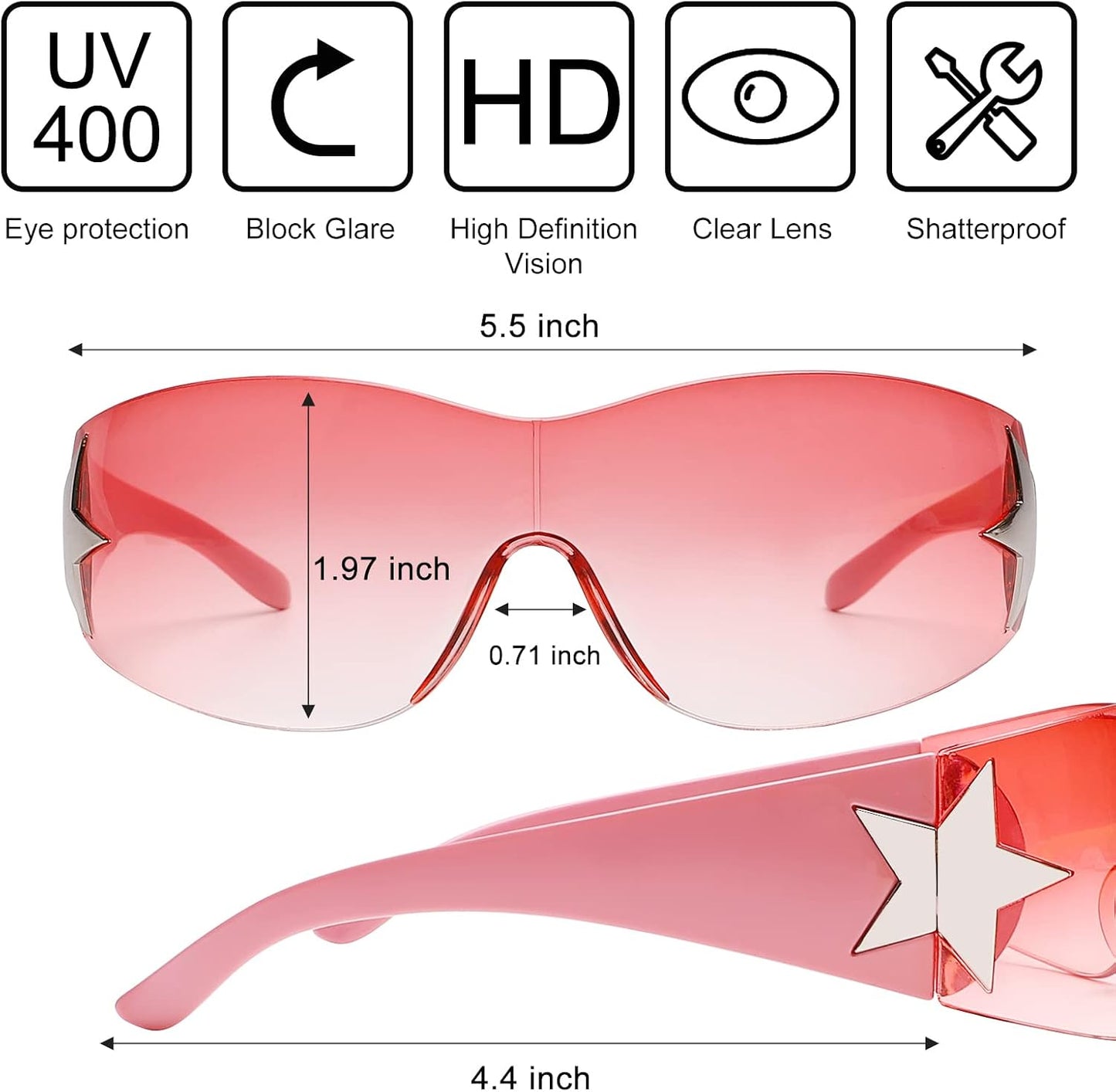 Rimless Y2K Sunglasses for Women Men,Trendy Shield Wrap around Sunglasses Oversized Fashion Frameless Sun Glasses