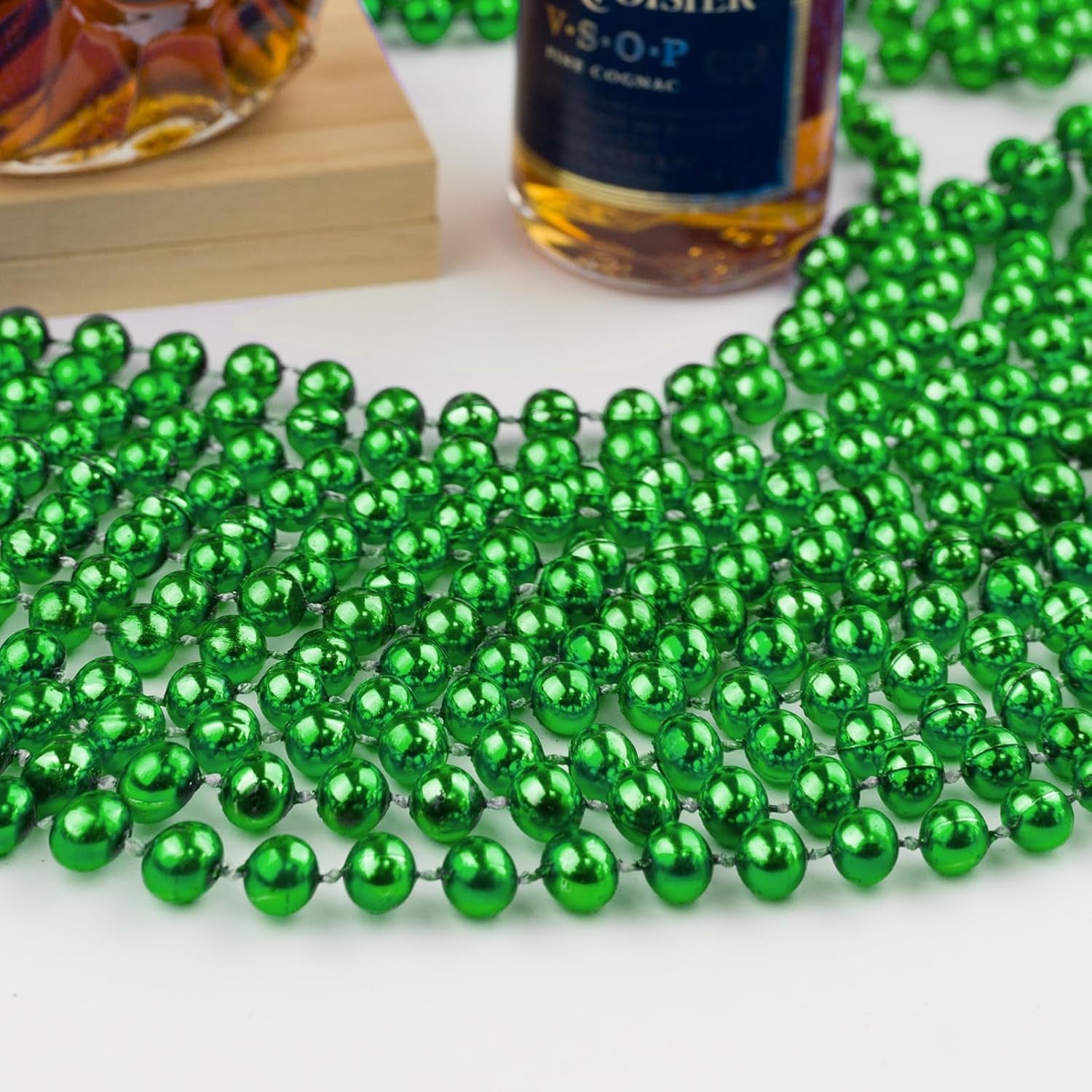 24 PCS St. Patrick'S Day Bead Necklaces, Green Mardi Gras Christmas Beads, 33'' 7 Mm Green Bead Necklaces Green Party Beads for St. Patricks Day, Mardi Gras, Christmas, Carnival Party Favors