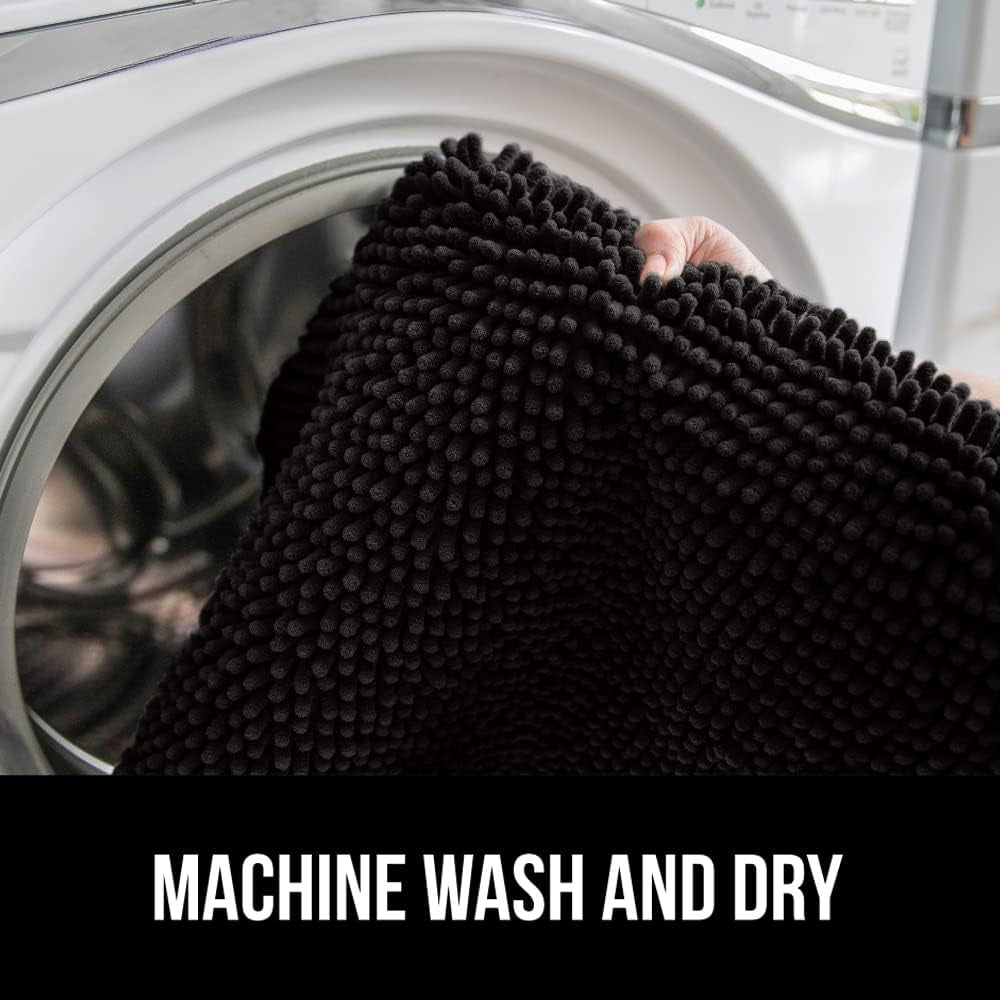 Soft Chenille Bathroom Toilet Lid Cover, Machine Washable Seat Covers, 17.5X15, Stays in Place Rubber Backing, Fits Most Round, Elongated and Oblong Lids, Accessories Decor, Black