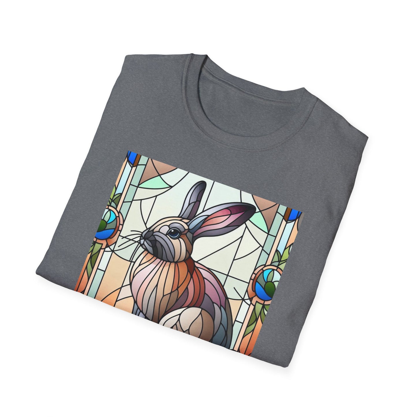 Flemish Giant Rabbit Animal Stained Glass Design Unisex Softstyle T-Shirt