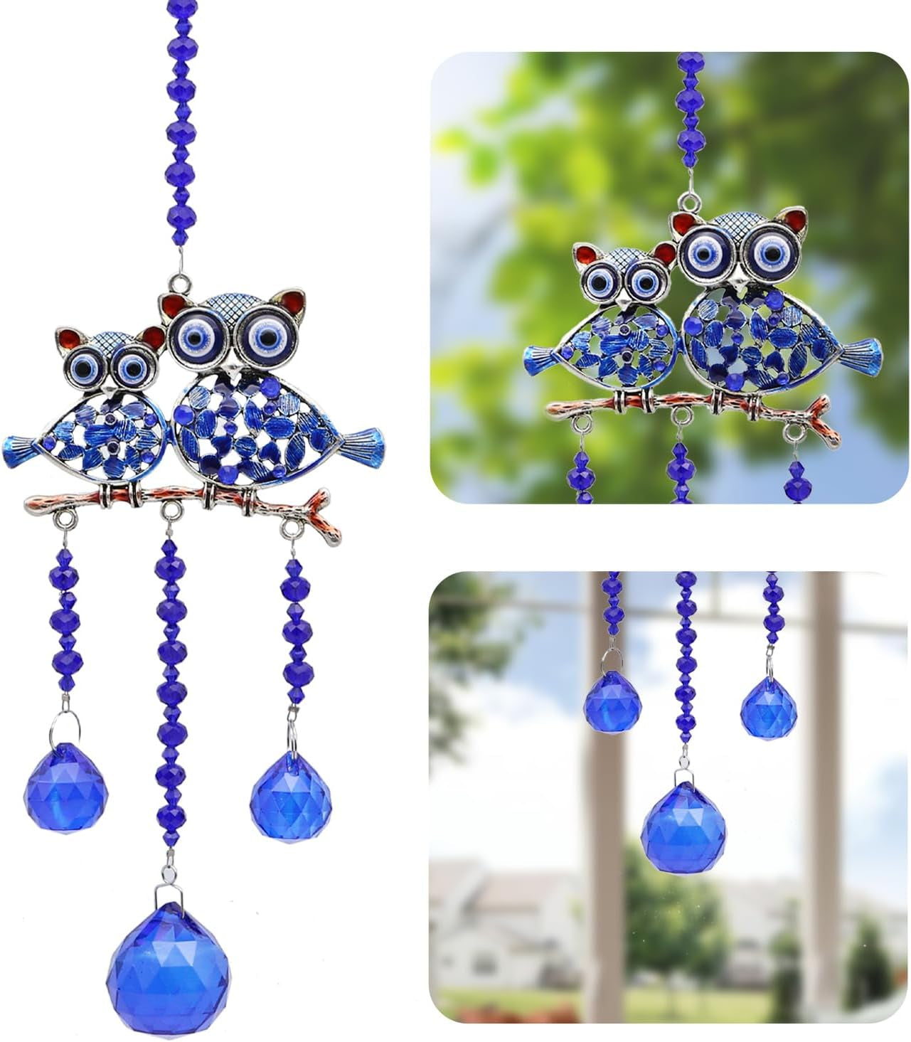 Crystals Suncatcher Blue Evil Eye Owl,Sun Catchers Indoor Window,Crystal Prism Window Decoration,Home Decor Aesthetic,Patio Decor/Mother'S Day/Christmas/Wedding Decoration