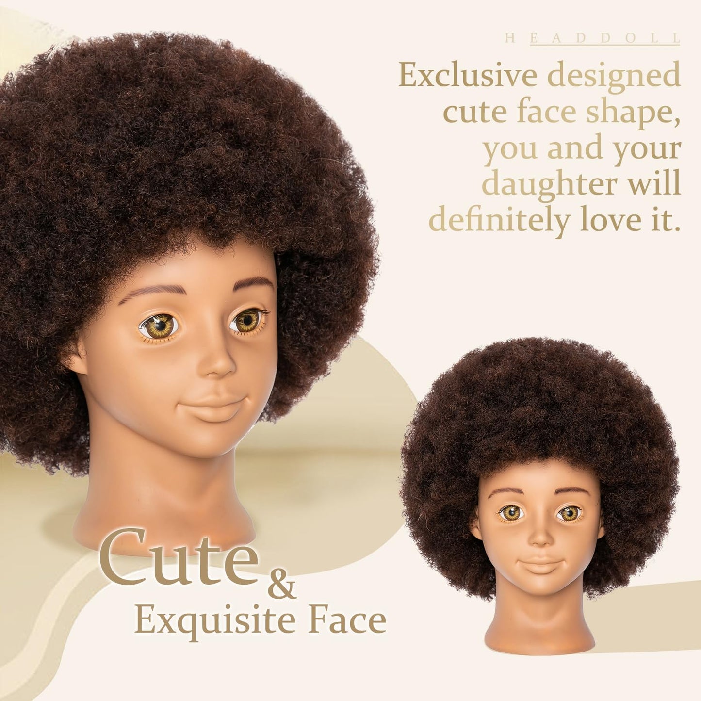 Mannequin Head Human Hair African Mannequin Head with 100% Human Hair Manikin Doll Head for Hair Styling with Cute Appearance and Embed Curly Cosmetology Manican Mannequins Heads with Stand