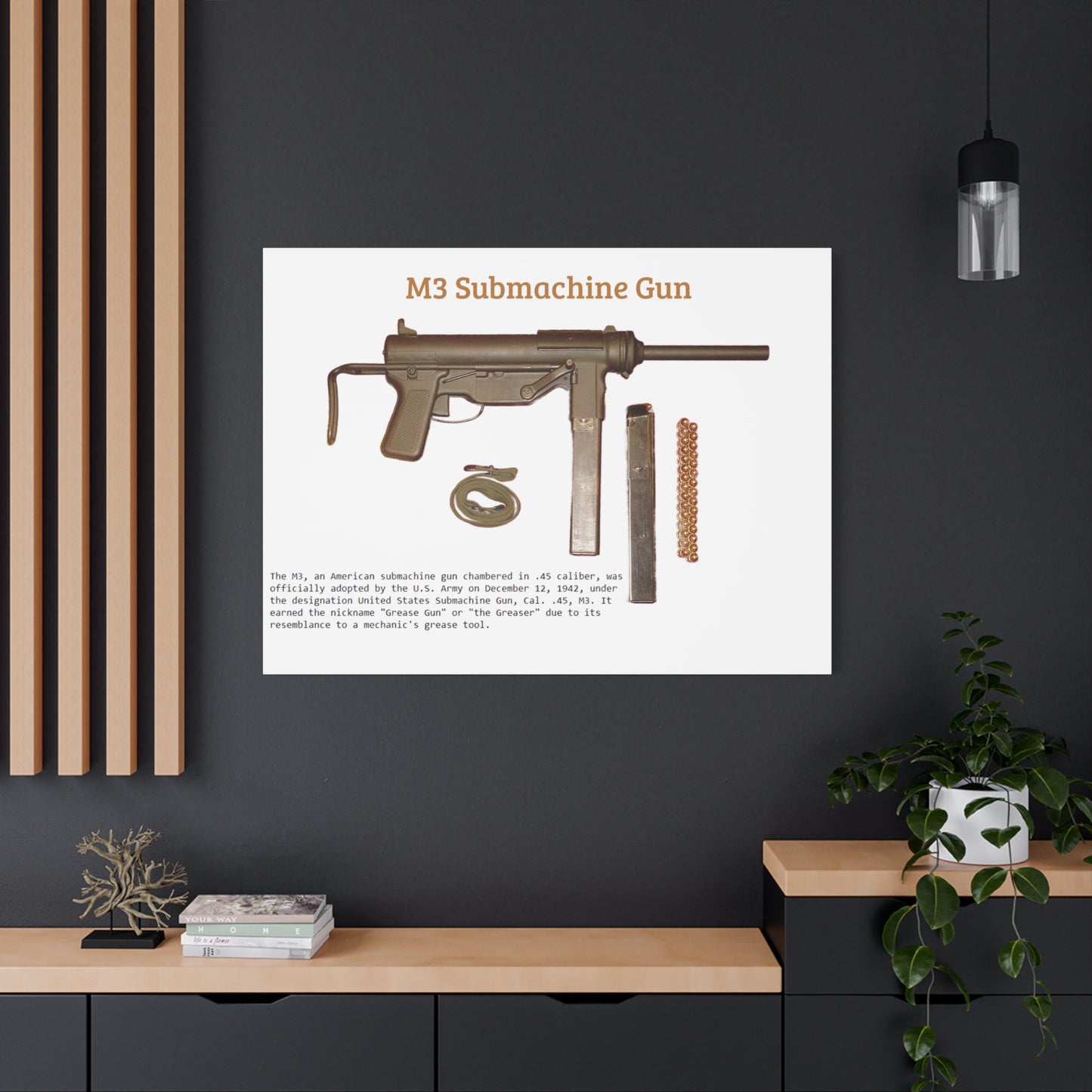 Grease Gun M3 submachine gun Matte Canvas, Stretched, 1.25"