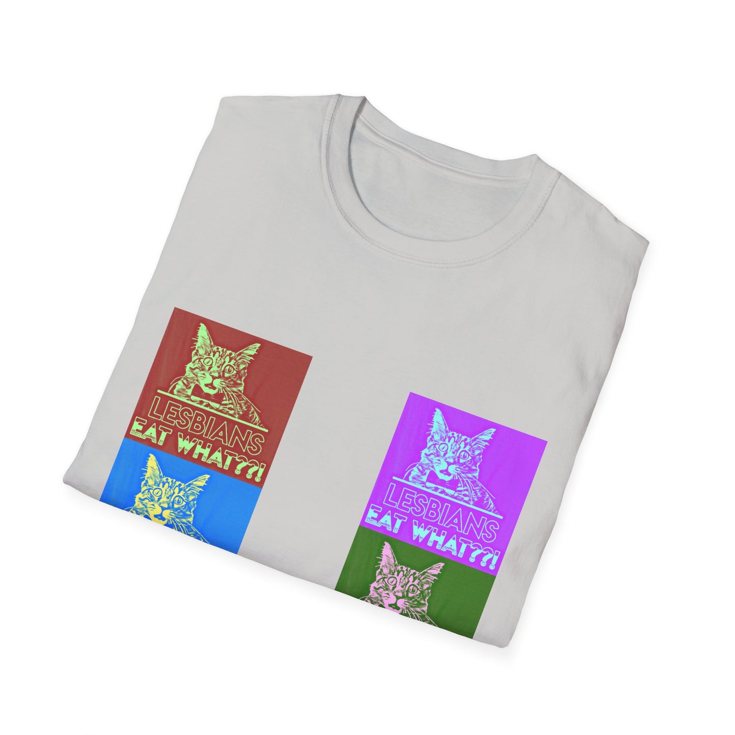 cats LESBIANS EAT WHAT Andy Warhol Style Pop Art  Unisex Softstyle T-Shirt Andy WUnisex Softstyle T-Shirt