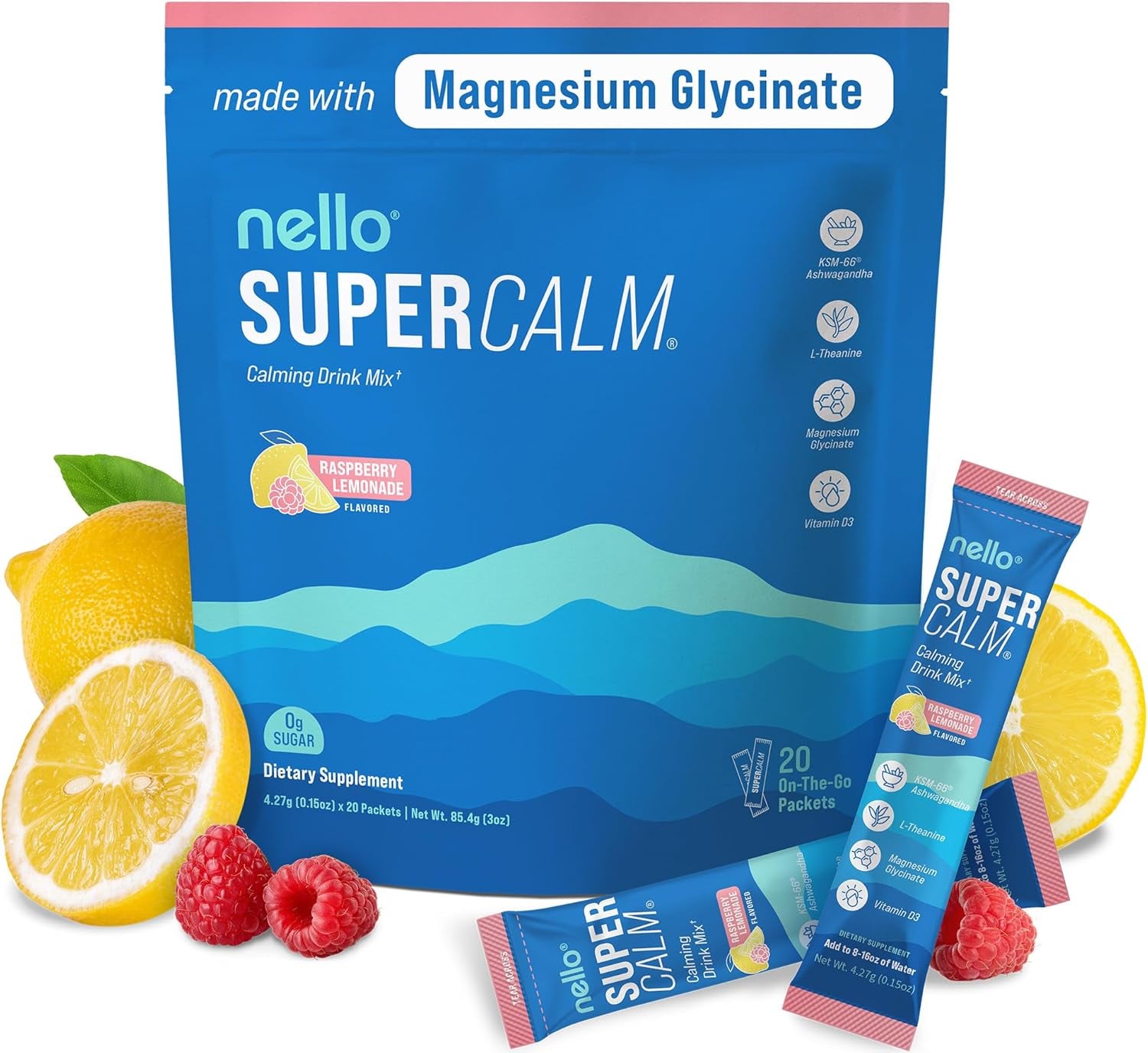 Supercalm Drink Mix - Ashwagandha KSM 66, Magnesium Glycinate, L-Theanine, Vitamin D3 - Ashwagandha Root Extract, Magnesium & L-Theanine Supplement - Focus & Support (30 Servings) TLBH