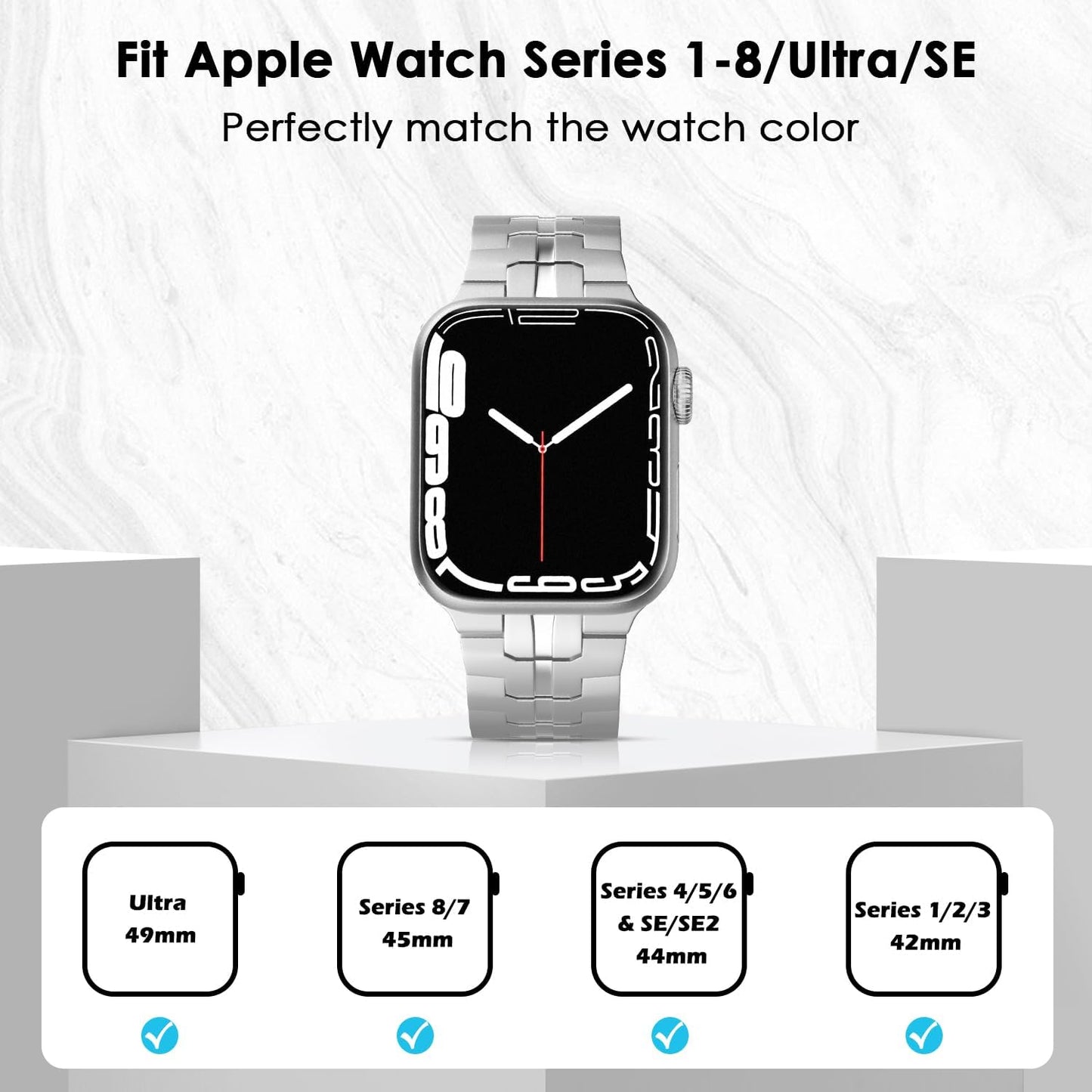 Watch Strap Compatible with Apple Watch Ultra2 Ultra 49Mm Series 9/8/7/6/5/4/3/2/1/SE 42/44/45Mm, Adjustable Metal Watch Band Stainless Steel Wristband with Butterfly Buckle, Silver