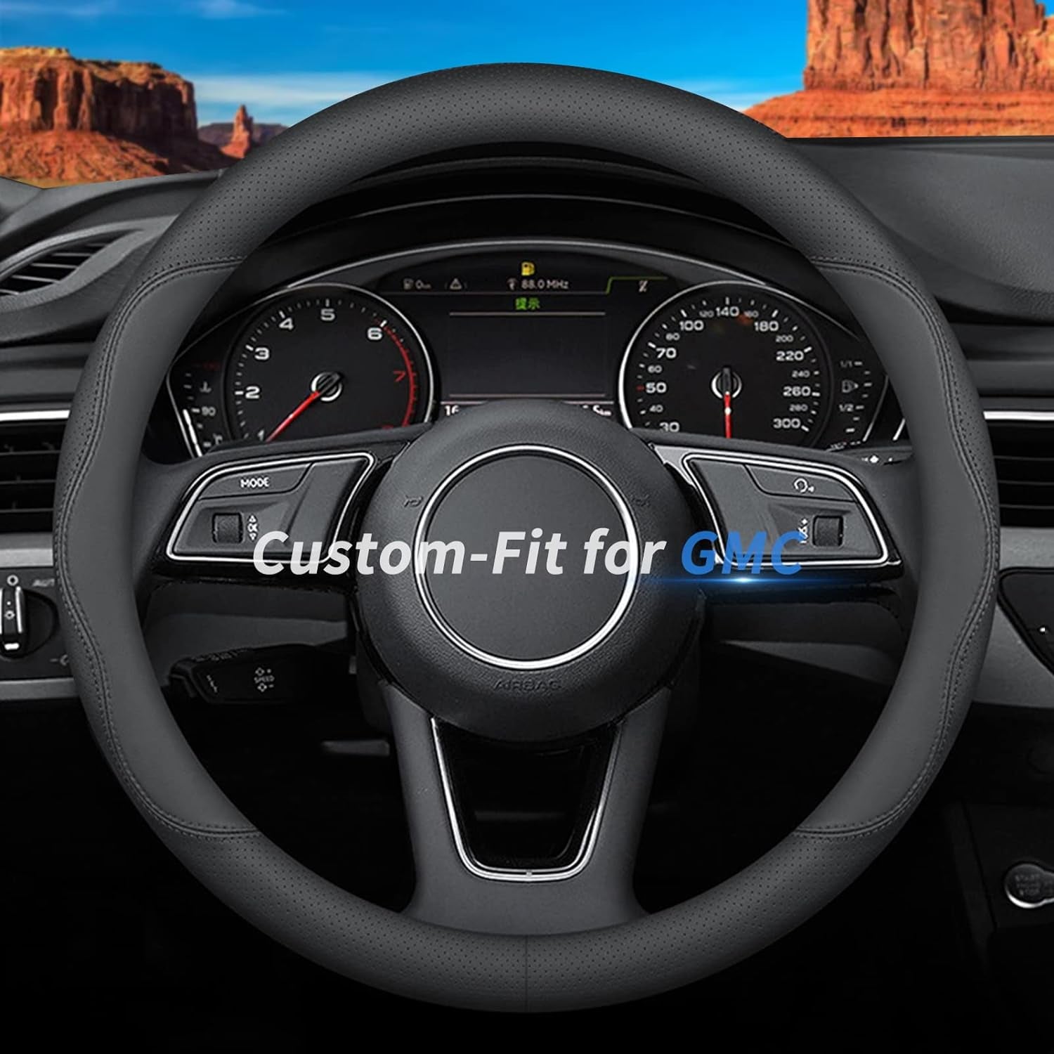 Custom-Fit for Tesla Steering Wheel Cover, Premium Leather Car Steering Wheel Cover with Logo, Non-Slip, Breathable, for Tesla Accessories (B-Style,For Tesla)