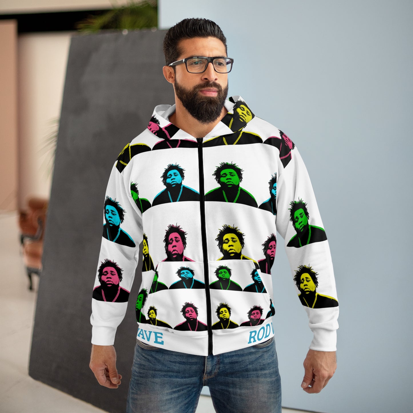 ROD WAVE Andy Warhol Style Pop Art Unisex Zip Hoodie (AOP)