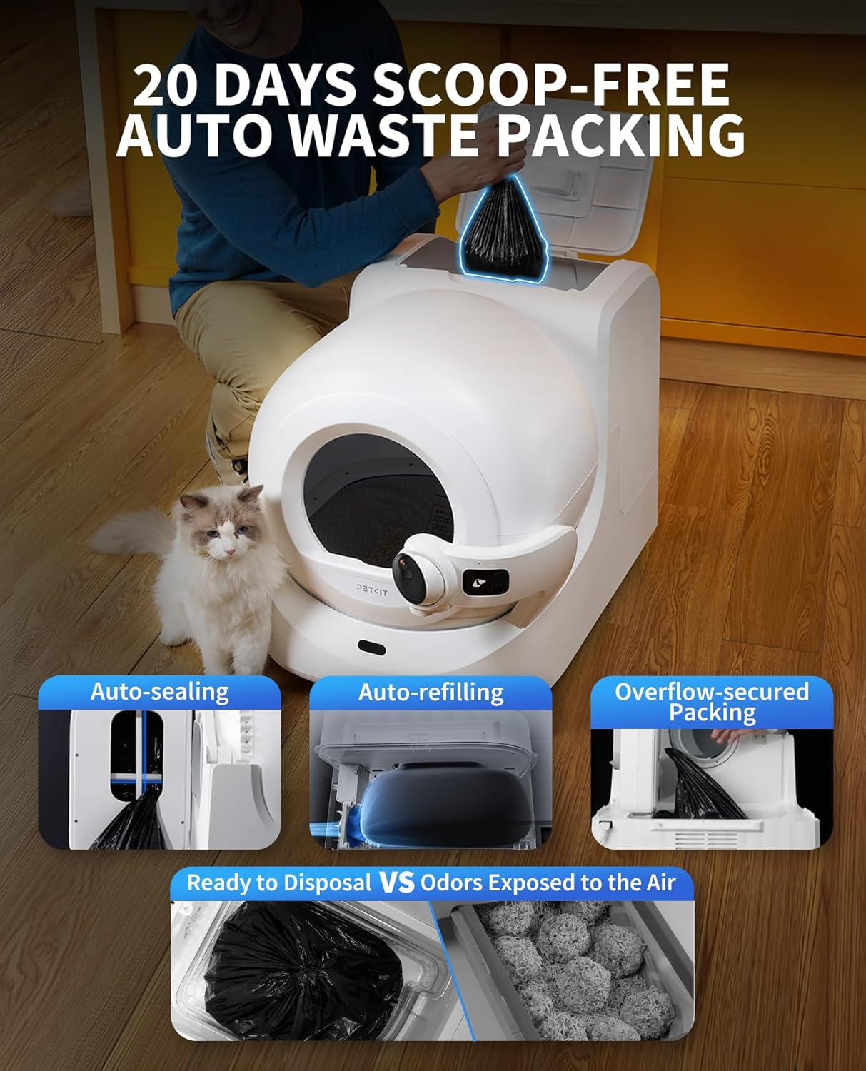 2025 New Purobot Ultra Self-Packing & Ai-Powered Camera Automatic Cat Litter Box, 5G Wifi Self Cleaning Cat Litter Box, True Hands-Free Auto Scooping Cat Litter Box