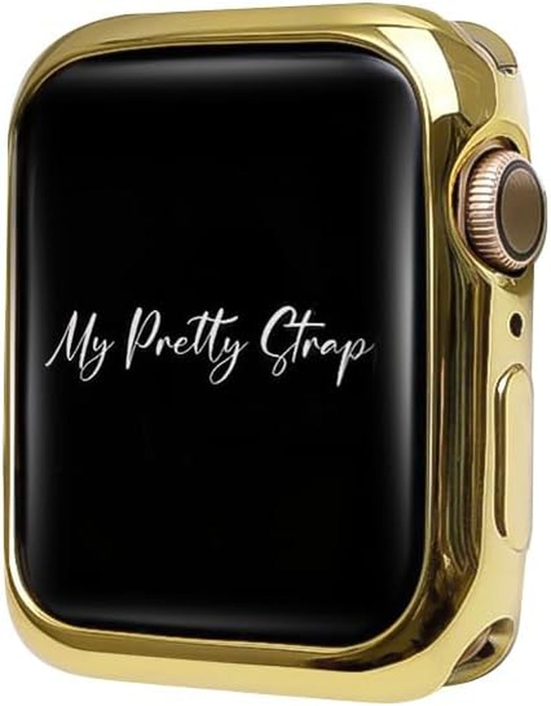 Gold Apple Watch Band & Glossy XOXO Protective Case Bundle – Elegant Stainless Steel Strap & Luxury Metal Cover for Apple Watch Series 1-10, SE & Ultra (38MM/40MM/41MM)
