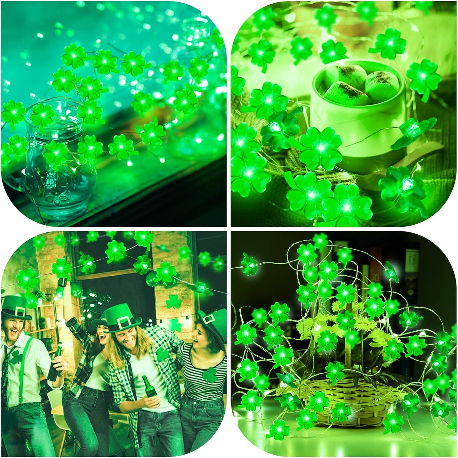 St Patricks Day Decorations 3D13Ft 50LED Green Shamrock String Light, St Patricks Day Decor Irish Party for Home Indoor/Outdoor Wedding Anniversary Holiday Green Decor