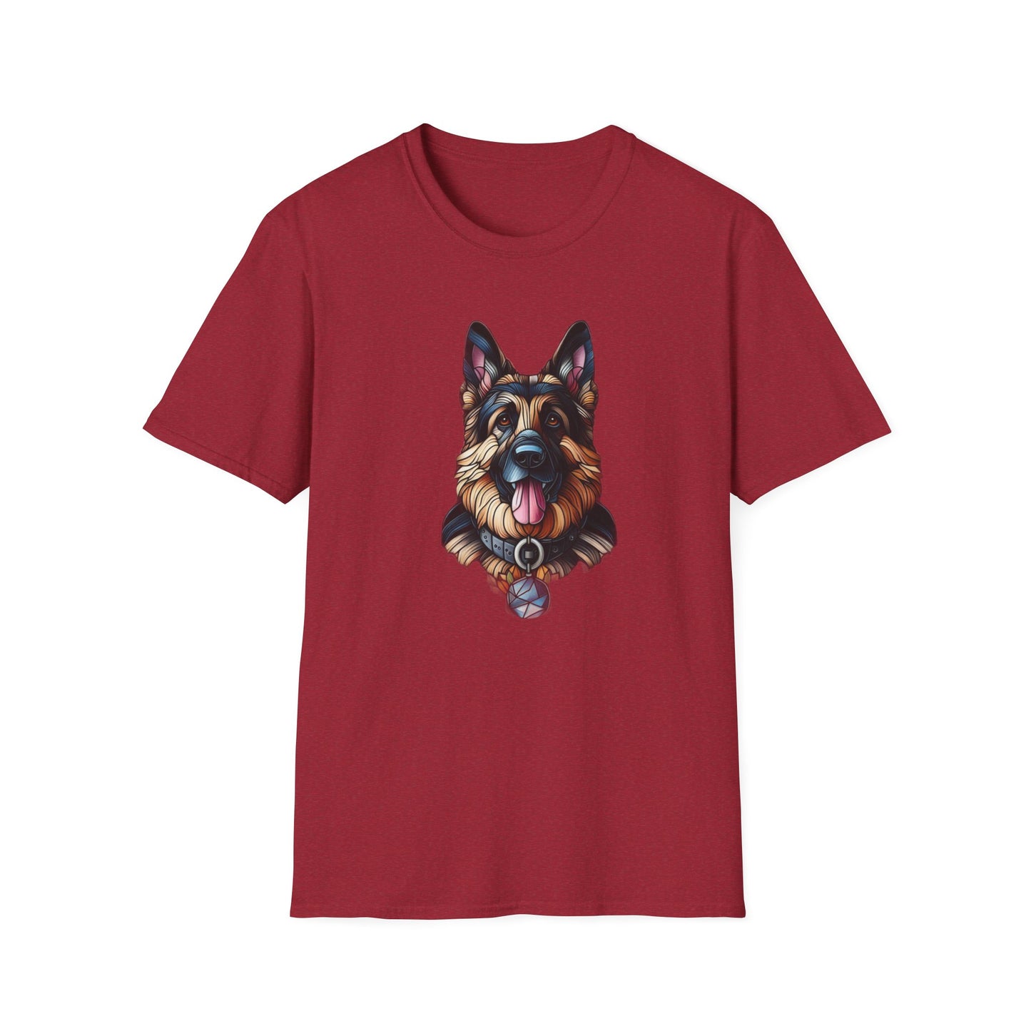 German Shepherd Stained Glass Unisex Softstyle T-Shirt