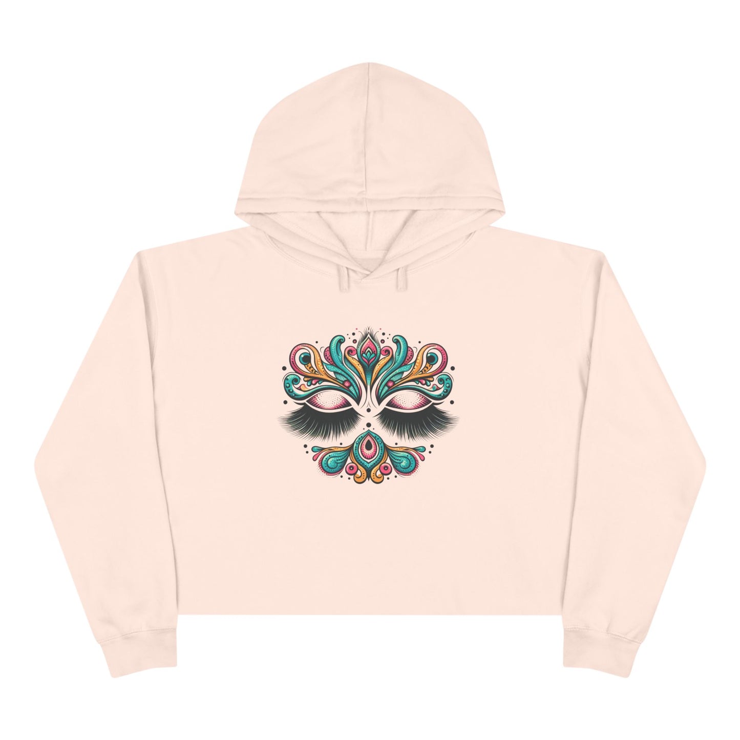 Lashes Boho Chic Crop Hoodie with Vibrant Peacock Design - Perfect for Festivals and Everyday Wear
