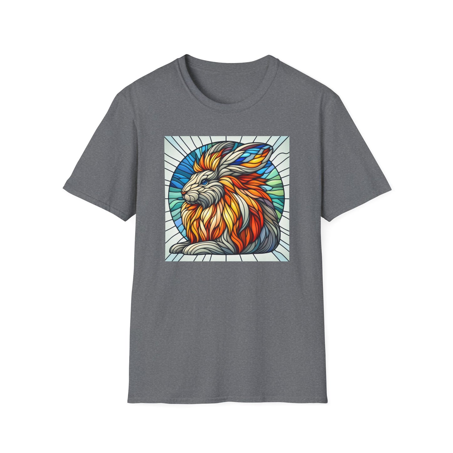 Lionhead Rabbit Animal Stained Glass Design Unisex Softstyle T-Shirt