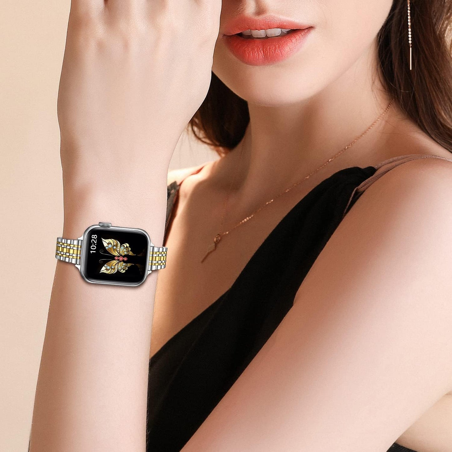 Slim Metal Band Compatible with Apple Watch Band 41Mm 40Mm 38,Mm,Dressy Stainless Steel Chain Strap for Women Iwatch Bands Series 9 8 7 6 5 4 3 2 1 Se,Silver/Gold