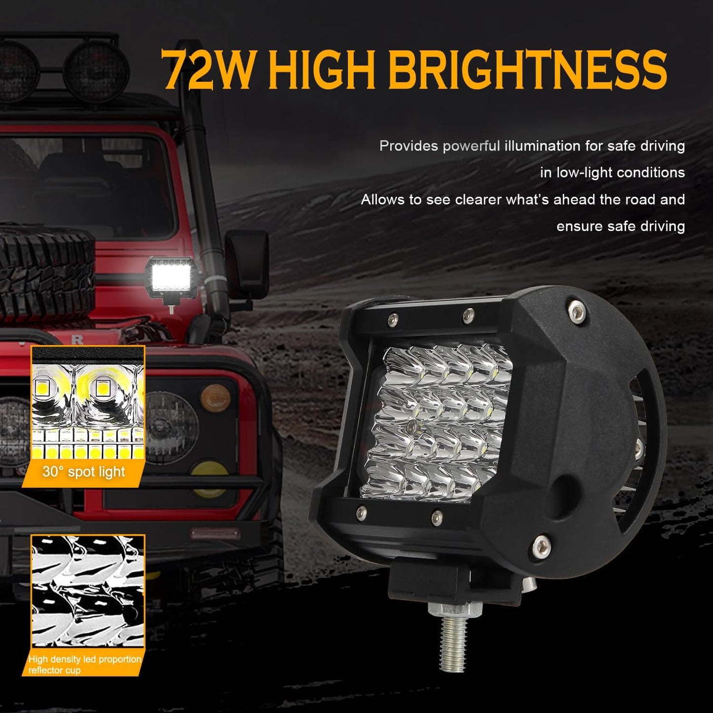 LED Pods 10PC 72W LED Light Bar 12/24V LED Work Light Square LED off Road Lights Cube LED Lights for Service Truck ATV UTV Boat Pickup Golf Cart Snow Blower