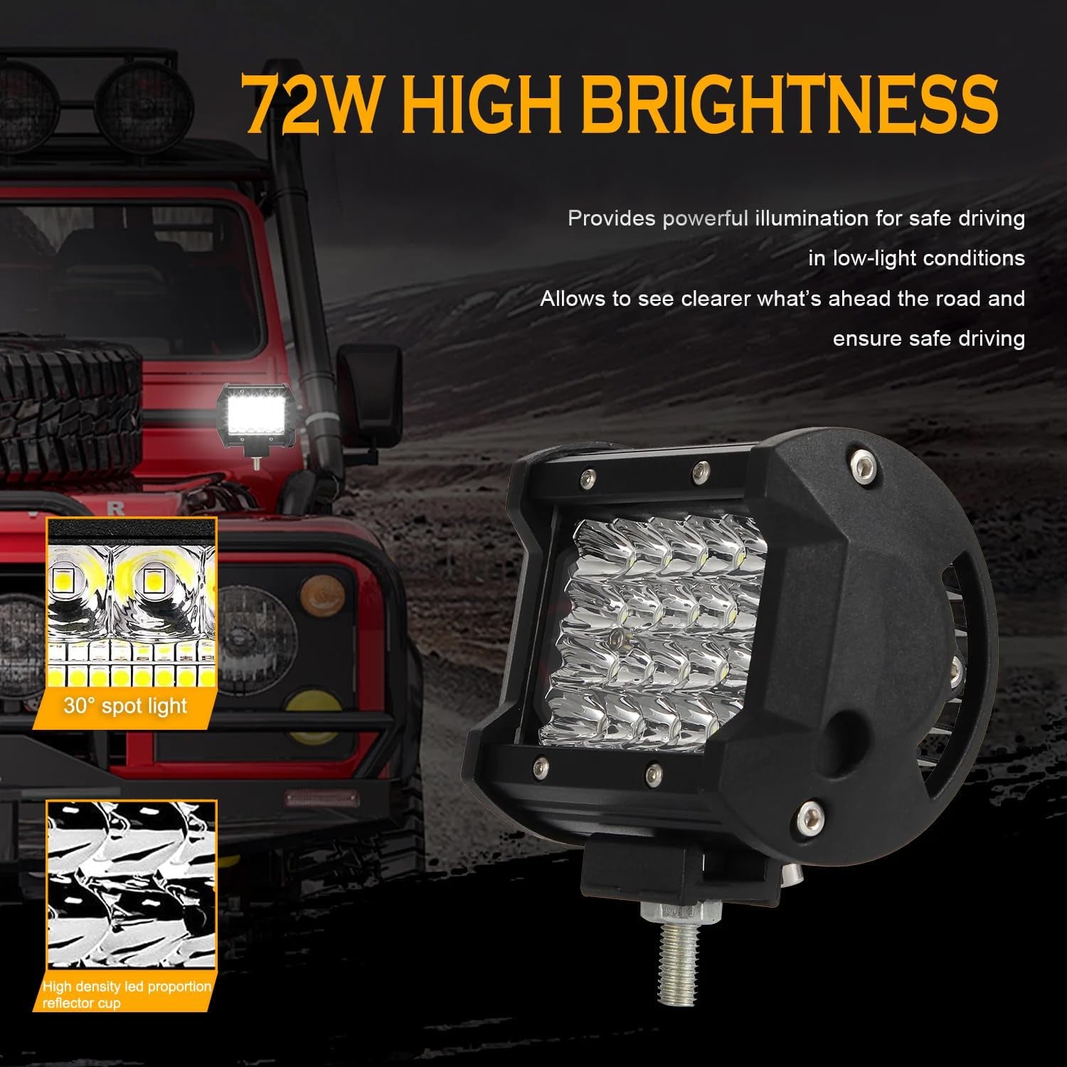 LED Pods 10PC 72W LED Light Bar 12/24V LED Work Light Square LED off Road Lights Cube LED Lights for Service Truck ATV UTV Boat Pickup Golf Cart Snow Blower