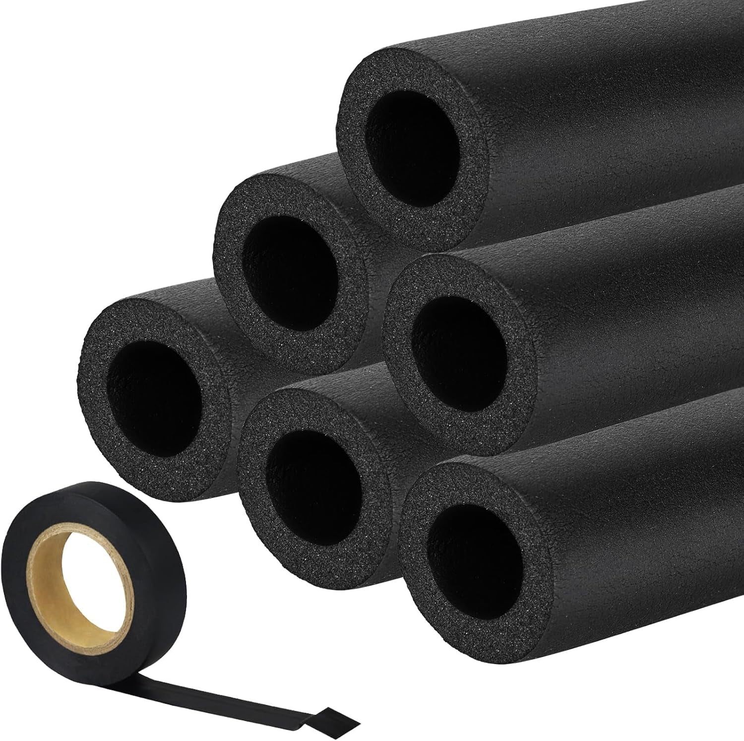 5 Pack Pipe Insulating Foam Tube 1.25 Inch by 6 Ft Foam Tubing Water Pipe Covers with PVC Tape High Density Freeze Protection Rubber Pipe Wrap - Soft and Bendable - Preventing Pipes from Freezing