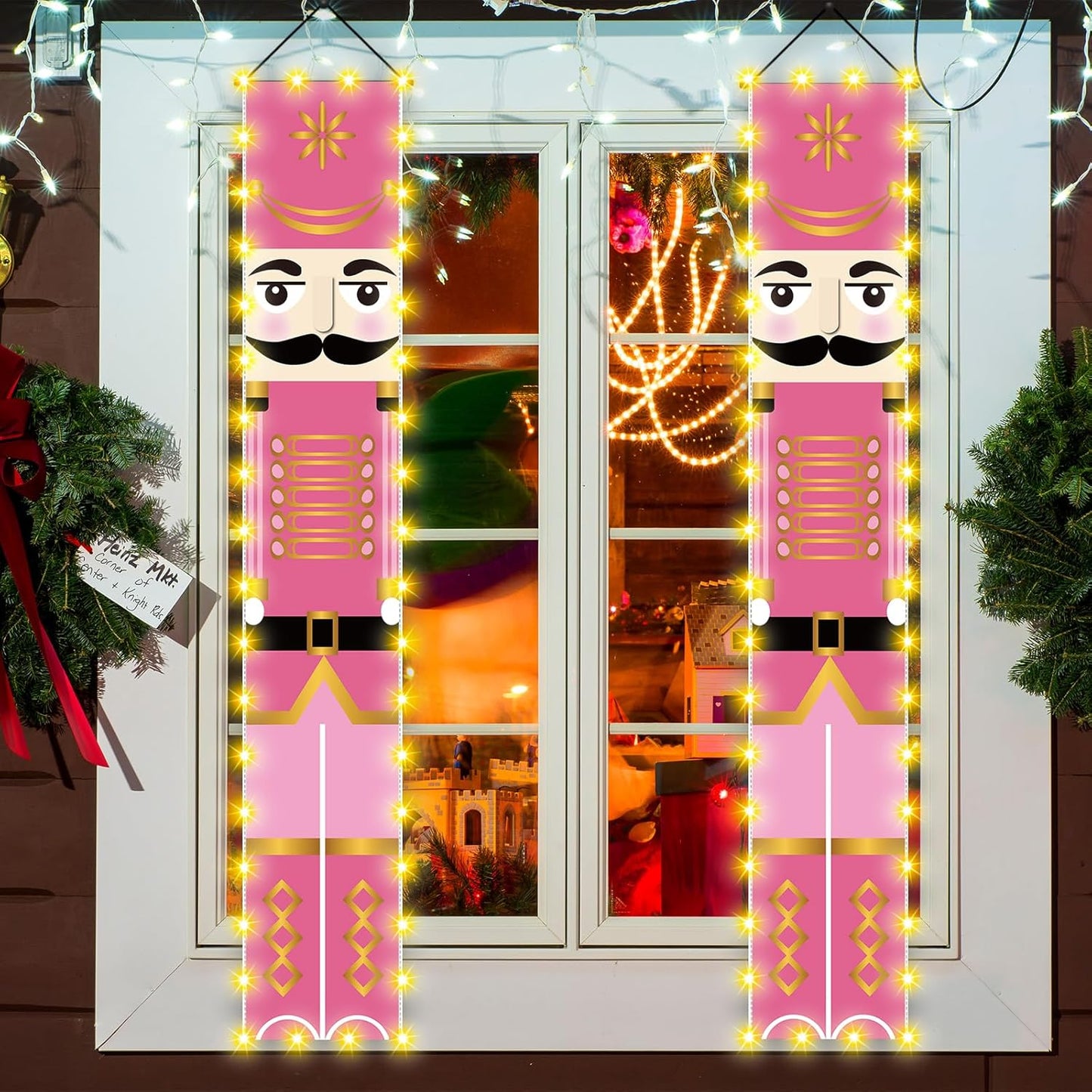 Pink Nutcracker Christmas Decorations with Lights Pink Nutcracker Porch Banner Outdoor Christmas Nutcracker Decorations and Supplies for Home Party
