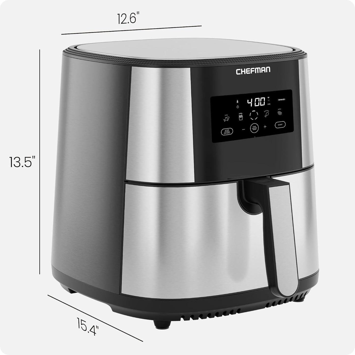 Turbofry® Touch Air Fryer, XL 8-Qt Family Size, One-Touch Digital Control Presets, French Fries, Chicken, Meat, Fish, Nonstick Dishwasher-Safe Parts, Automatic Shutoff, Stainless Steel
