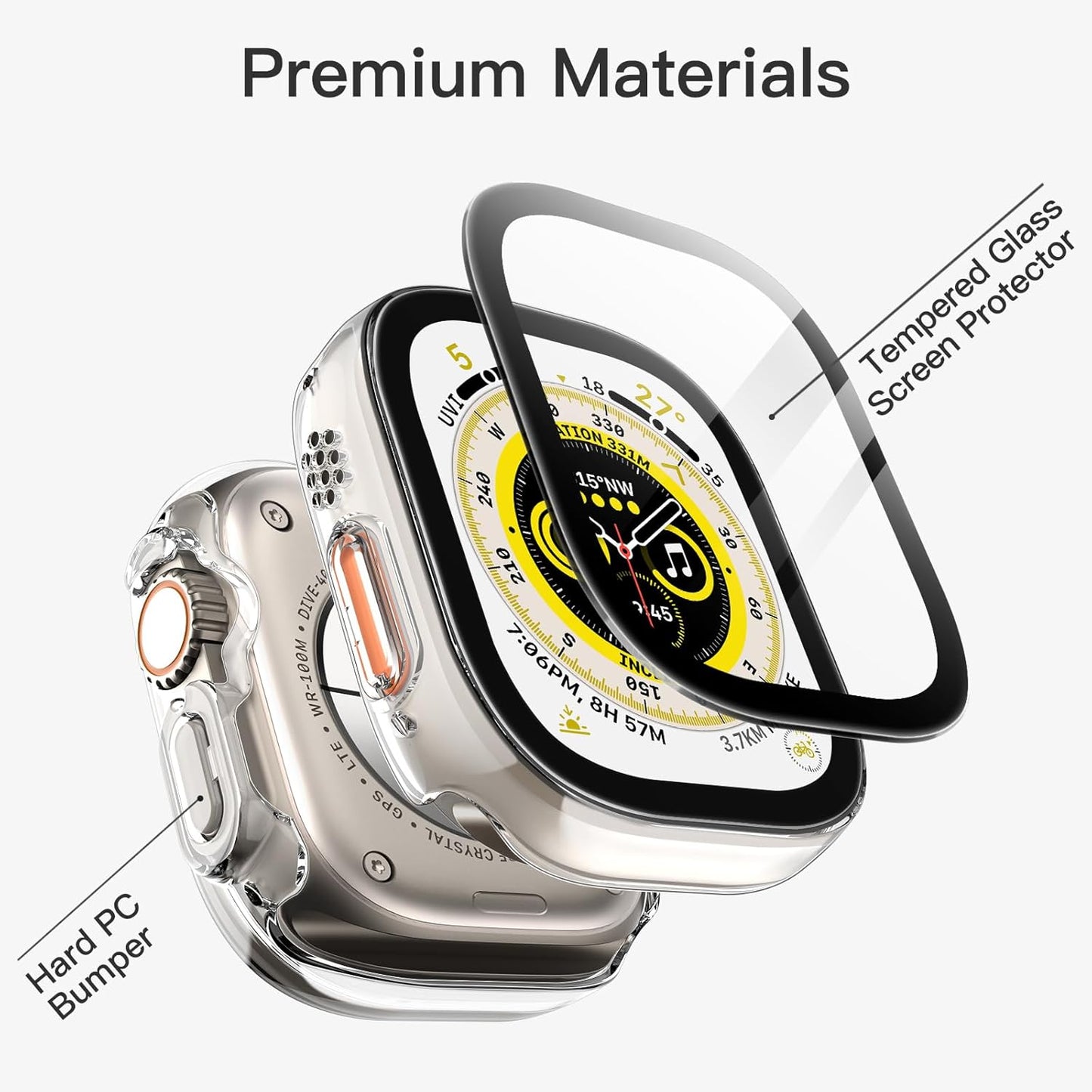 Case with Screen Protector for Apple Watch Ultra 2/1 49Mm, Overall Protective Cover, Built-In Tempered Glass Film High Sensitivity, 2 Pack (Clear)