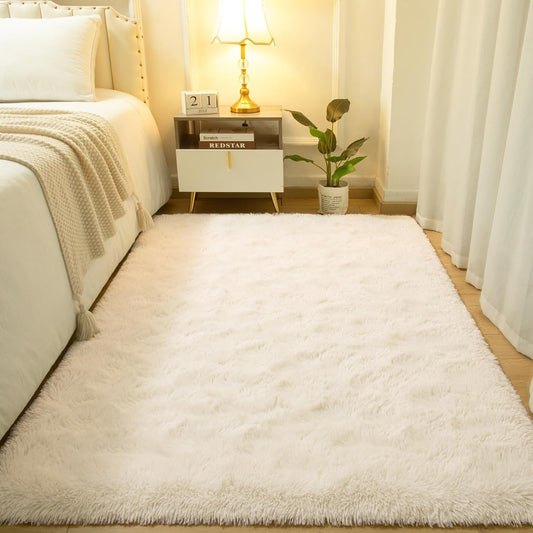 Rug for Bedroom 3X5 Feet Area Rug for Living Room Super Soft Shaggy Rugs for Kids Room Fluffy Fuzzy Carpets Long Plush Bedside Rug Nursery Christmas Home Decor for Boys Girls, Creamy White