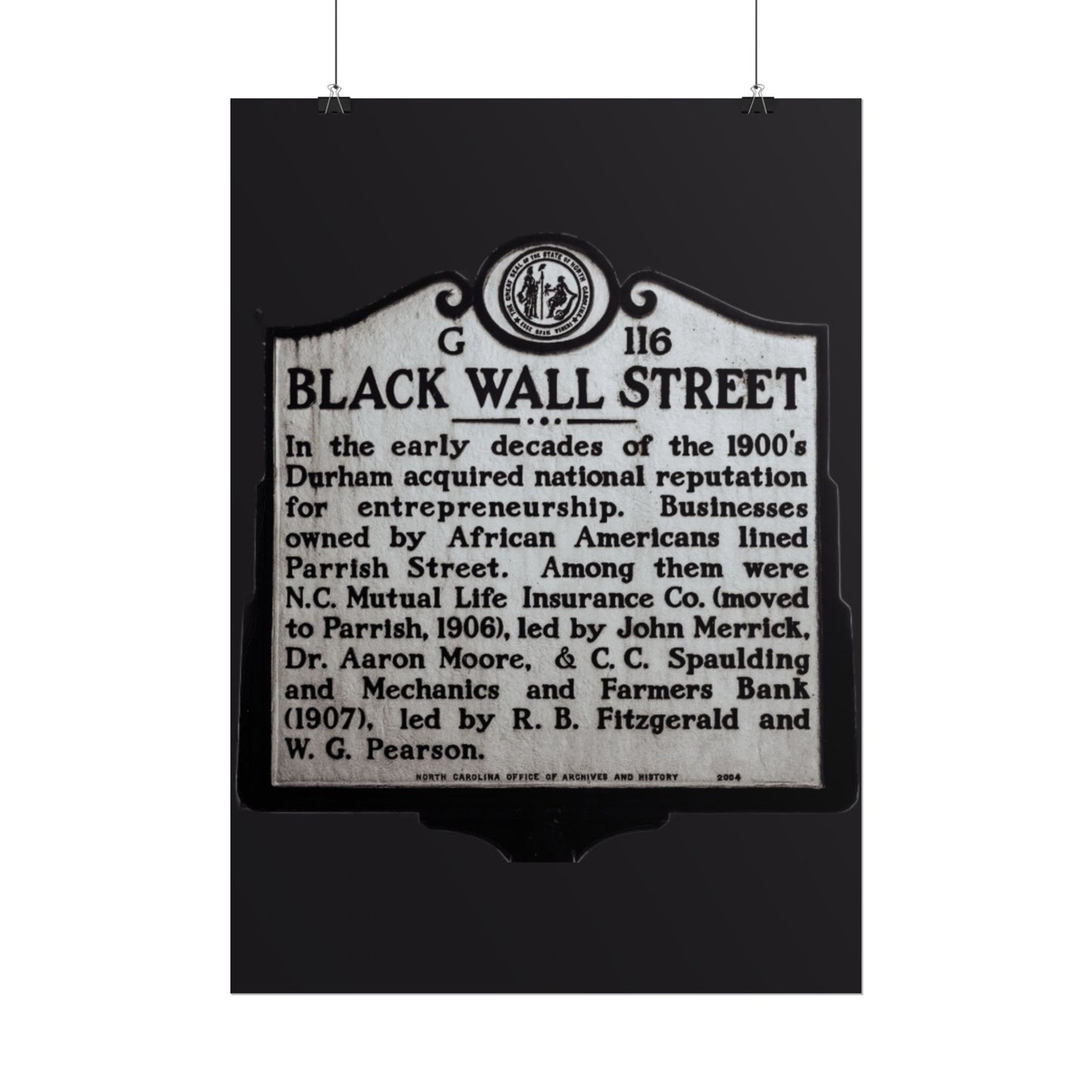 BLACK WALL STREET DURHAM NORTH CAROLINA Rolled Posters