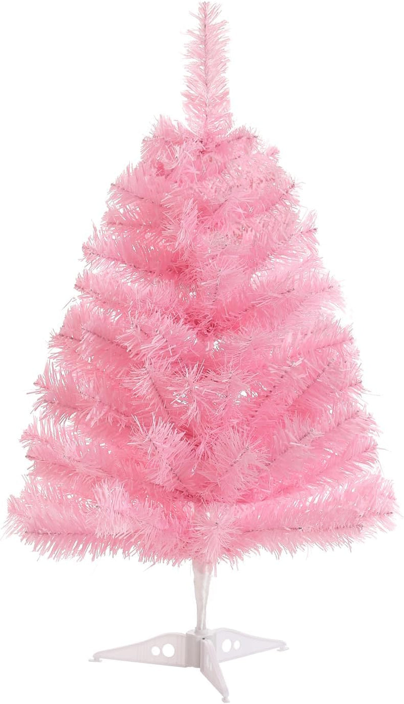 2FT Artificial Christmas Tree Pink Tabletop Christmas Tree with Plastic Stand Mini Xmas Pine Tree for Party Supplies Indoor Outdoor Holiday Home Decoration