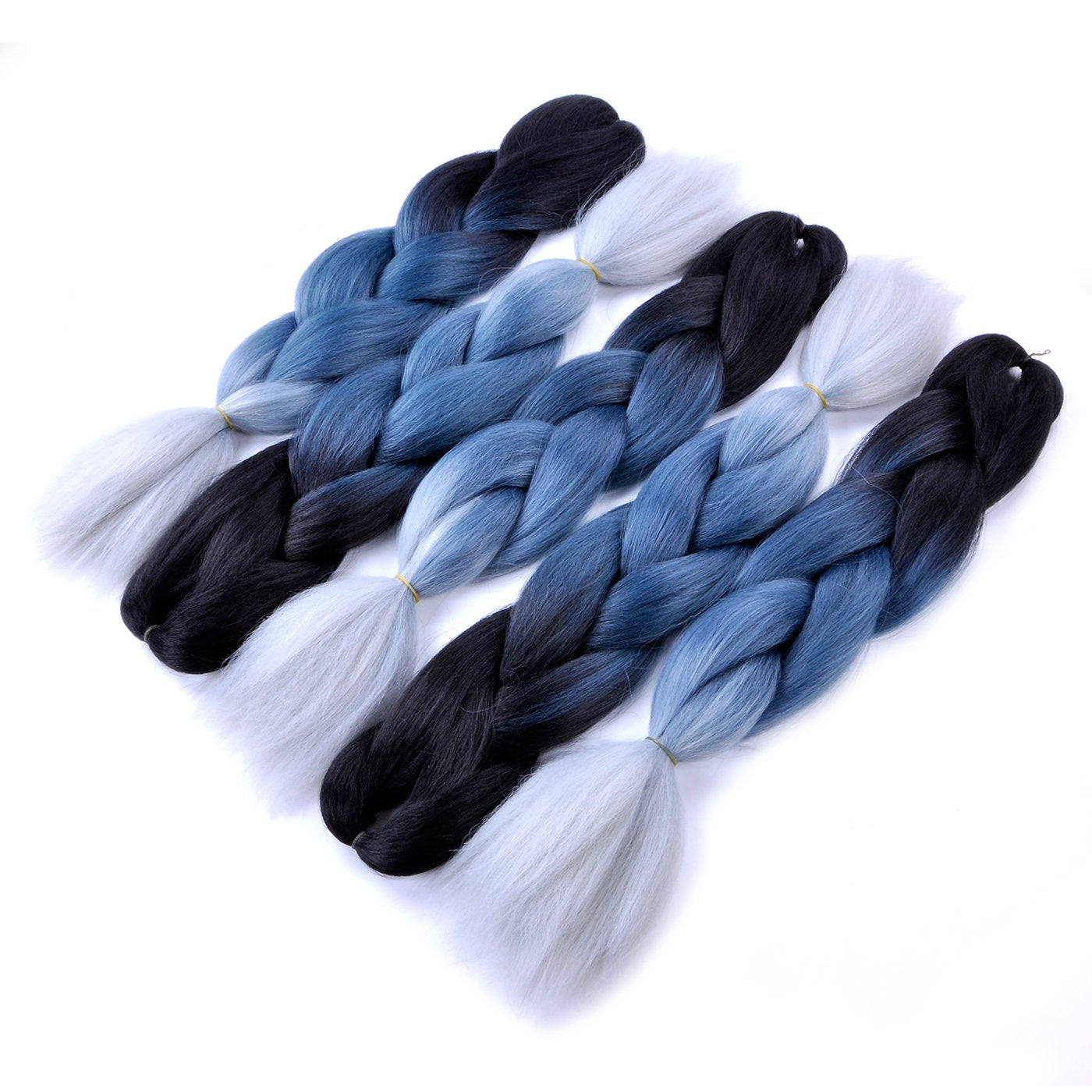 Jumbo Braiding Hair Ombre 3Pcs (Black/Grey Blue/Silver Grey) Jumbo Braid Hair Extension Ombre Colors for Crochet Braids Hair