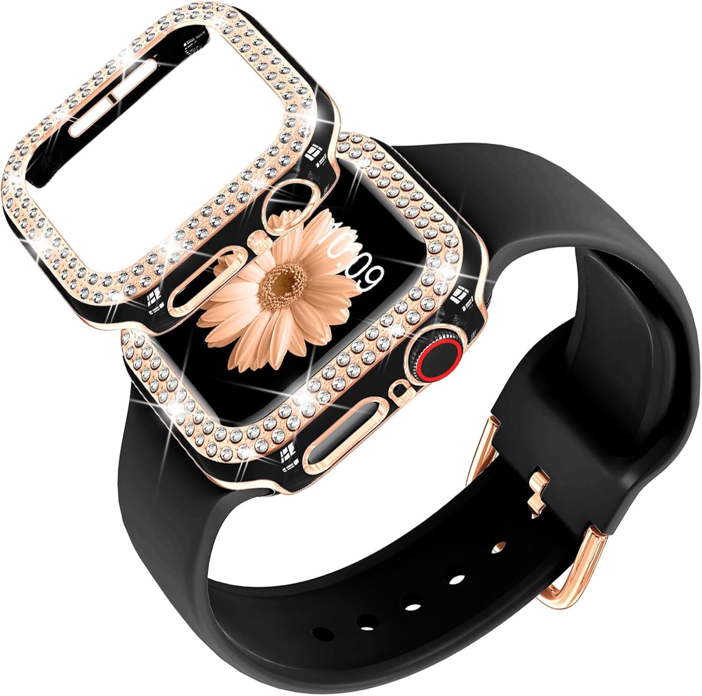 Compatible for Apple Watch Bands 40Mm with Bumper, Bling Glitter Women Silicone Soft Comfortable Strap for Iwatch SE Ultra Series 10 9 8 7 6 5 4 3 2 1