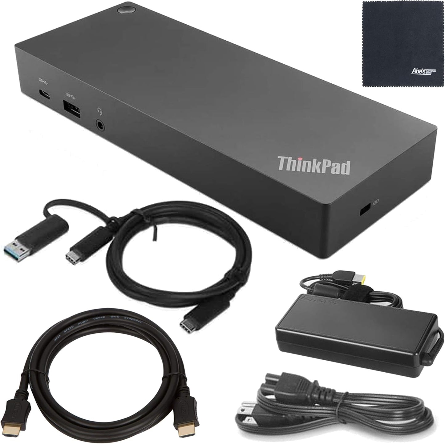 Lenovo Thinkpad Hybrid USB-C with USB-A Dock US (40AF0135US) with USB Type-A Adapter + Zoomspeed HDMI Cable (With Ethernet) + Starter Bundle