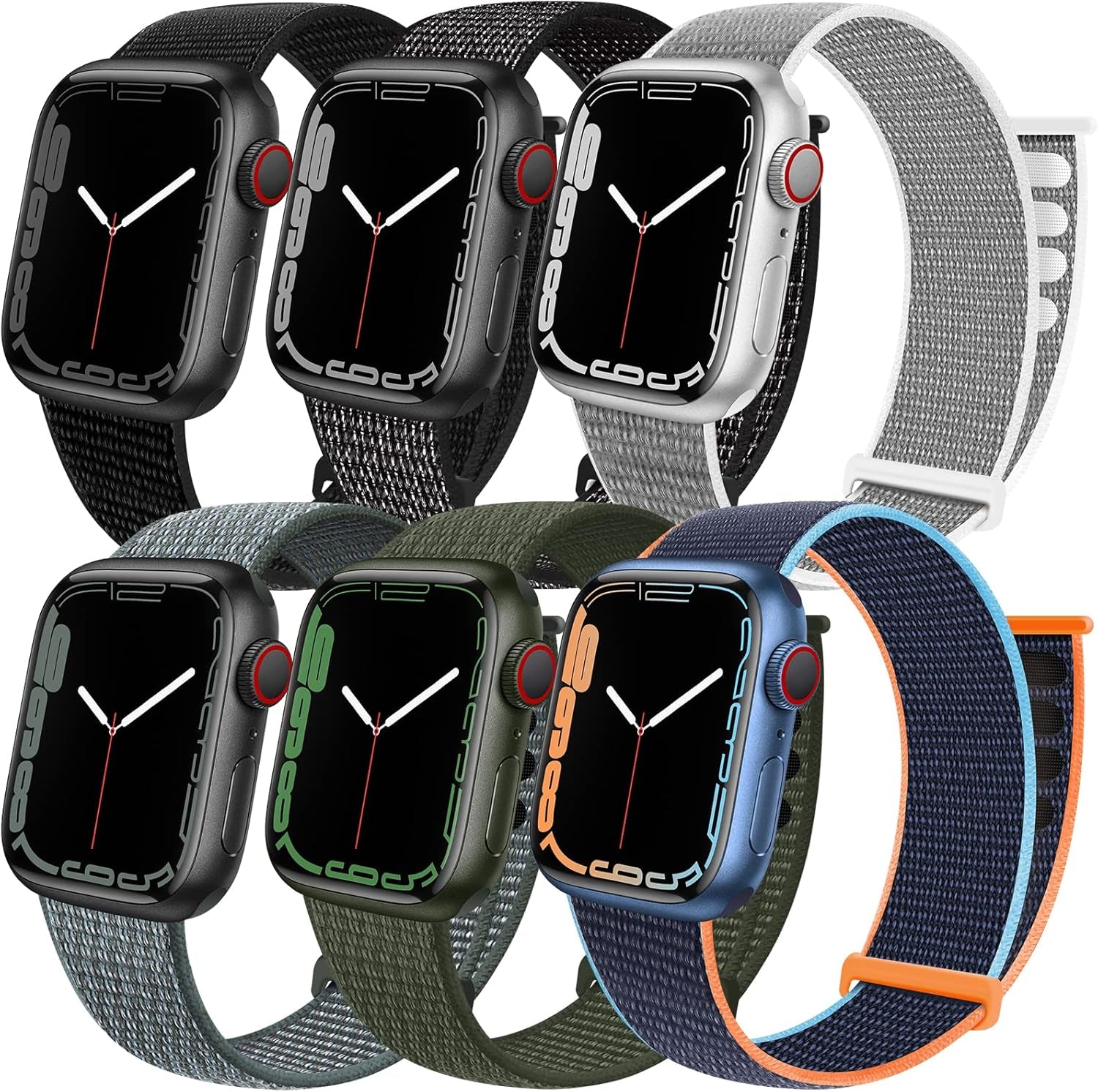 6 Pack Sport Loop Band Compatible with Apple Watch Band 38Mm 40Mm 41Mm 42Mm 44Mm 45Mm 49Mm Iwatch Ultra 2 Series 9 8 7 6 5 SE 4 3 2 1 Ultra Strap Nylon Weave Women Men Stretchy Braided Wristband Breathable