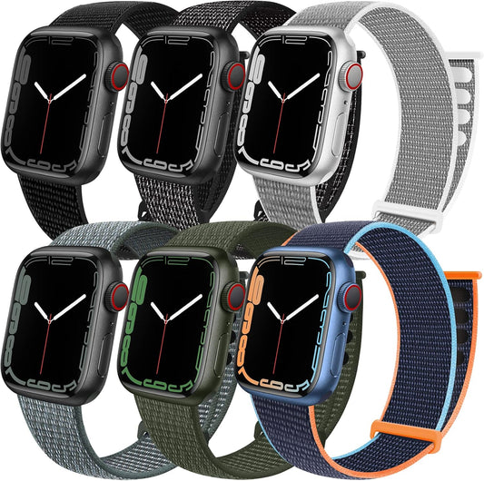 6 Pack Sport Loop Band Compatible with Apple Watch Band 38Mm 40Mm 41Mm 42Mm 44Mm 45Mm 49Mm Iwatch Ultra 2 Series 9 8 7 6 5 SE 4 3 2 1 Ultra Strap Nylon Weave Women Men Stretchy Braided Wristband Breathable