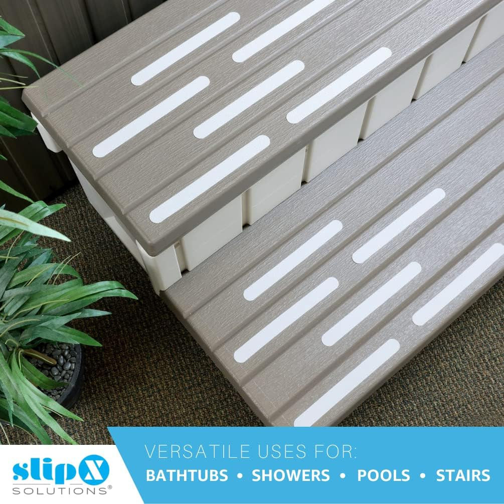 Adhesive Non-Slip Safety Treads for Bathtubs, Showers, Pools, Boats, Stairs & More (12 Pieces, Reliable Grip, 7.5 X .75 Inch, White)