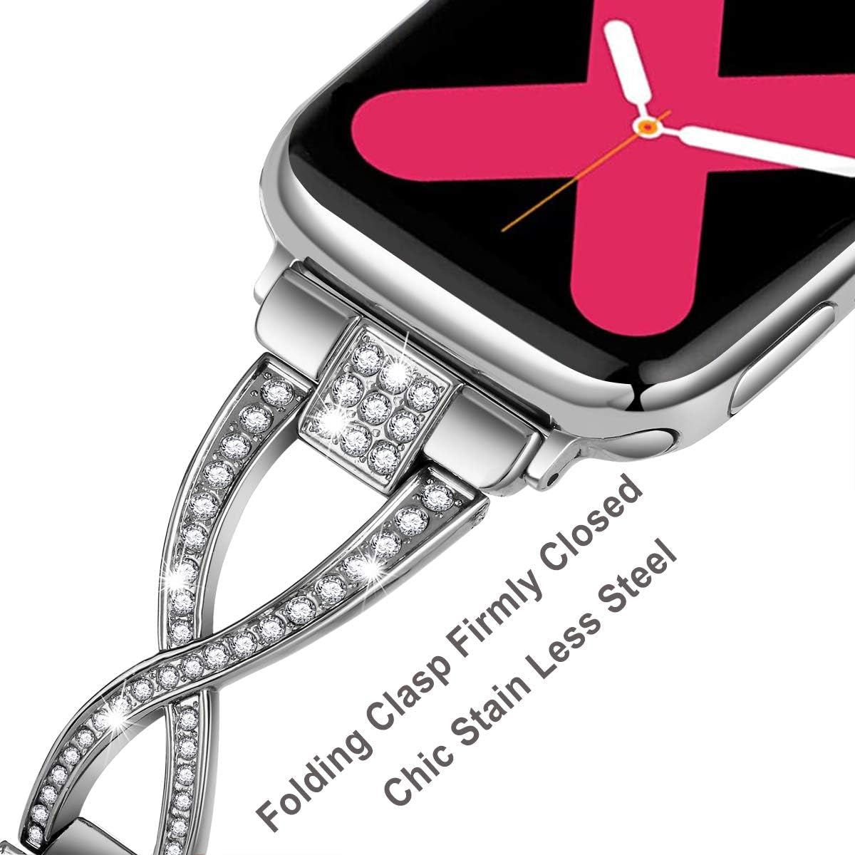 Bands for Apple Watch 38Mm 40Mm 41Mm Women Series 9 8 7 6 5 4 SE Iwatch Band Bling Metal Bracelet Dressy Fancy Cute Strap Silver