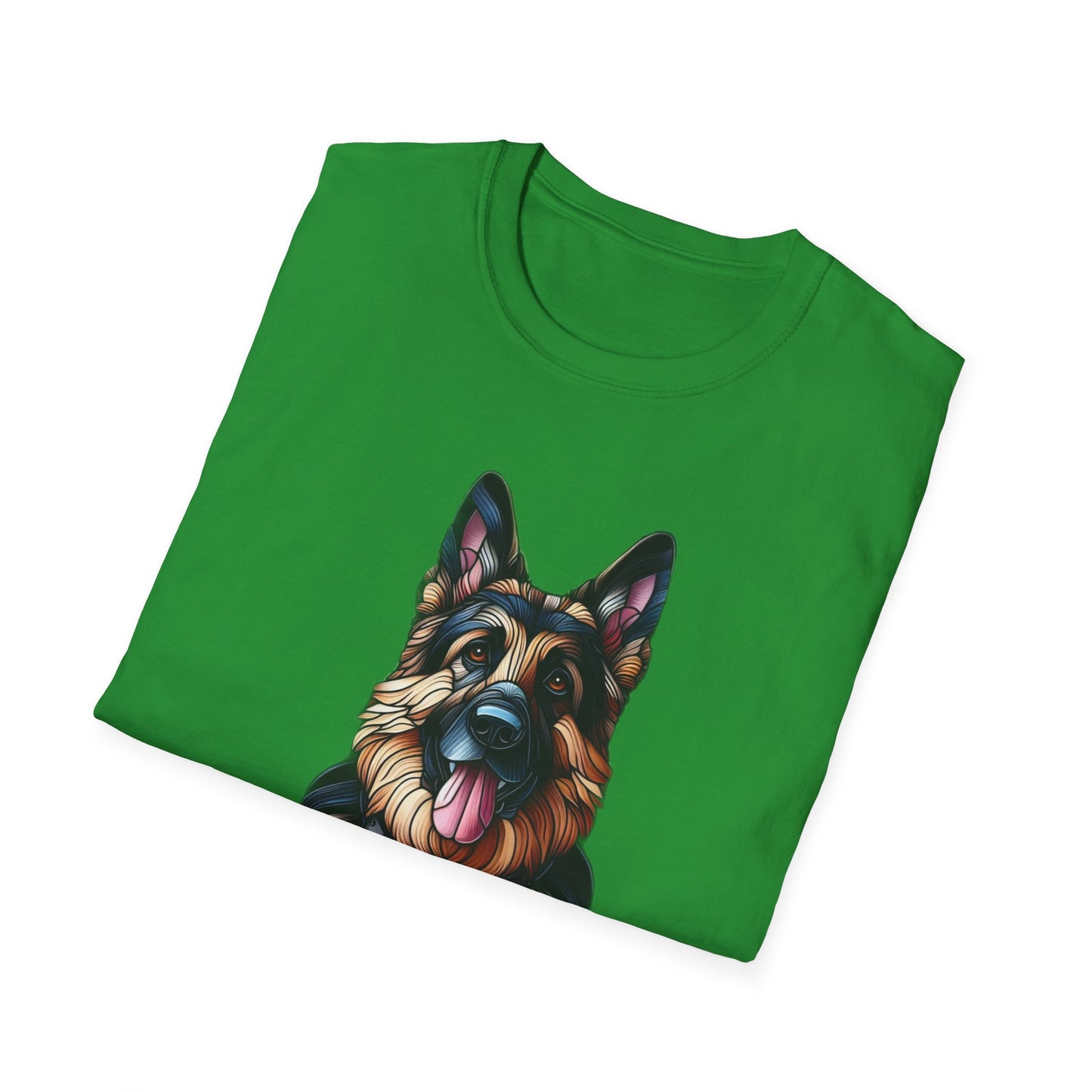 German Shepherd Stained Glass Unisex Softstyle T-Shirt