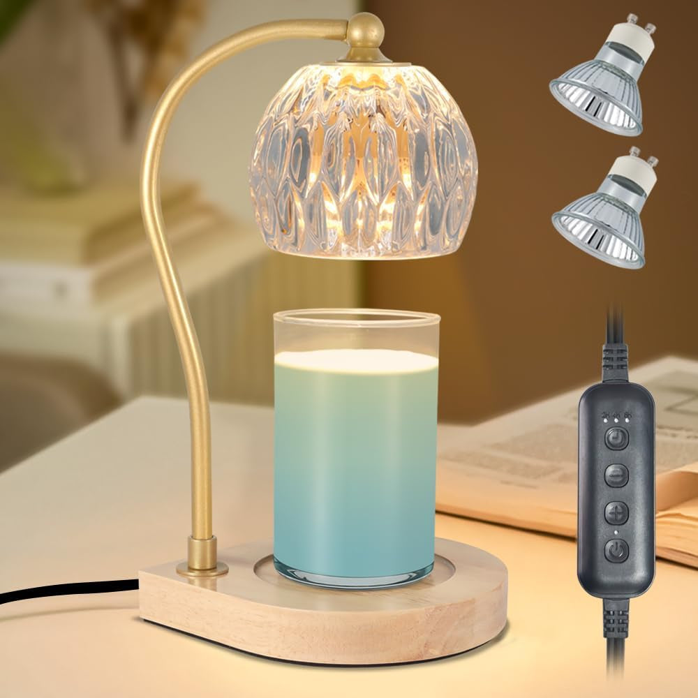 Dimmable Candle Warmer Lamp with Timer for Scented Jar Candles Electric Candle Wax Melt Warmer Suitable for Bedroom New Home Decor Christmas Birthday Gifts for Women Mom(With 2 Bulbs)
