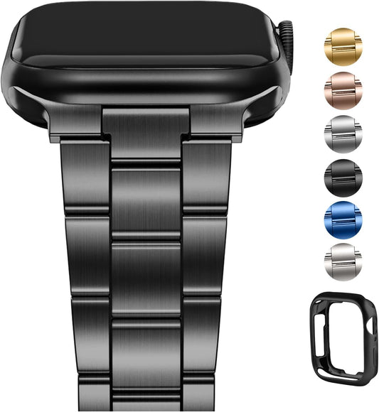 No Tools Needed Compatible Apple Watch Bands 41Mm 40Mm 38Mm,Slim Stainless Steel Chain Strap with Case for Iwatch Series 9/8/7/6/5/4/3/2/1/Se2/Se,Black