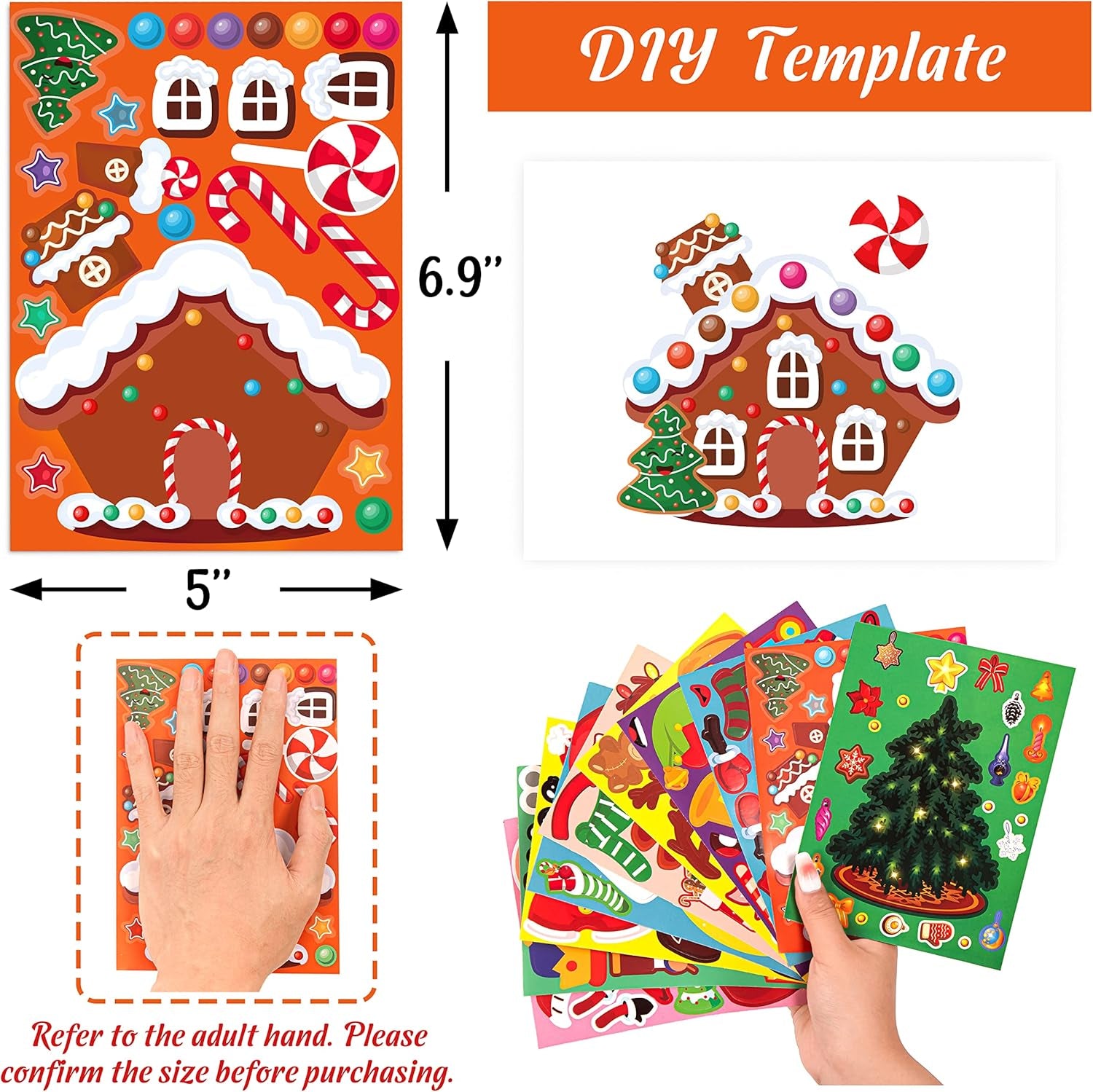 60Sheets Christmas Stickers Crafts for Kids - Make-A- Elf/Nutcracker/Gnomes/Gingerbread House/Santa/Snowman/Xmas Tree, Stocking Stuffers Goodie Bag Gifts Party Favors Supplies (Small Size)