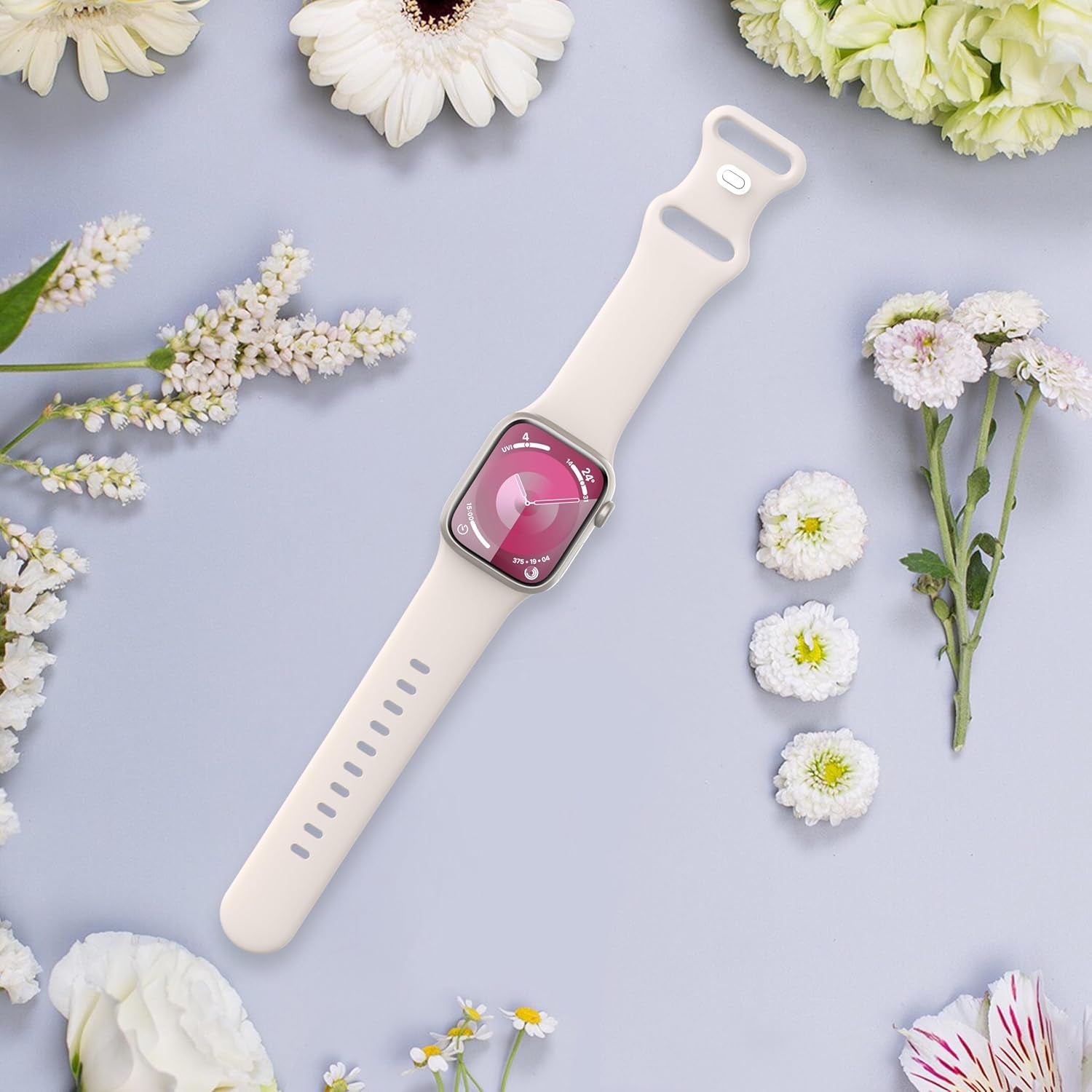 Sport Bands Compatible with Apple Watch Band 40Mm 41Mm 38Mm 42Mm 44Mm 45Mm 49Mm Women Men,Soft Silicone Strap for Iwatch Series Ultra 9 8 7 6 5 4 3 2 1 SE Starlight