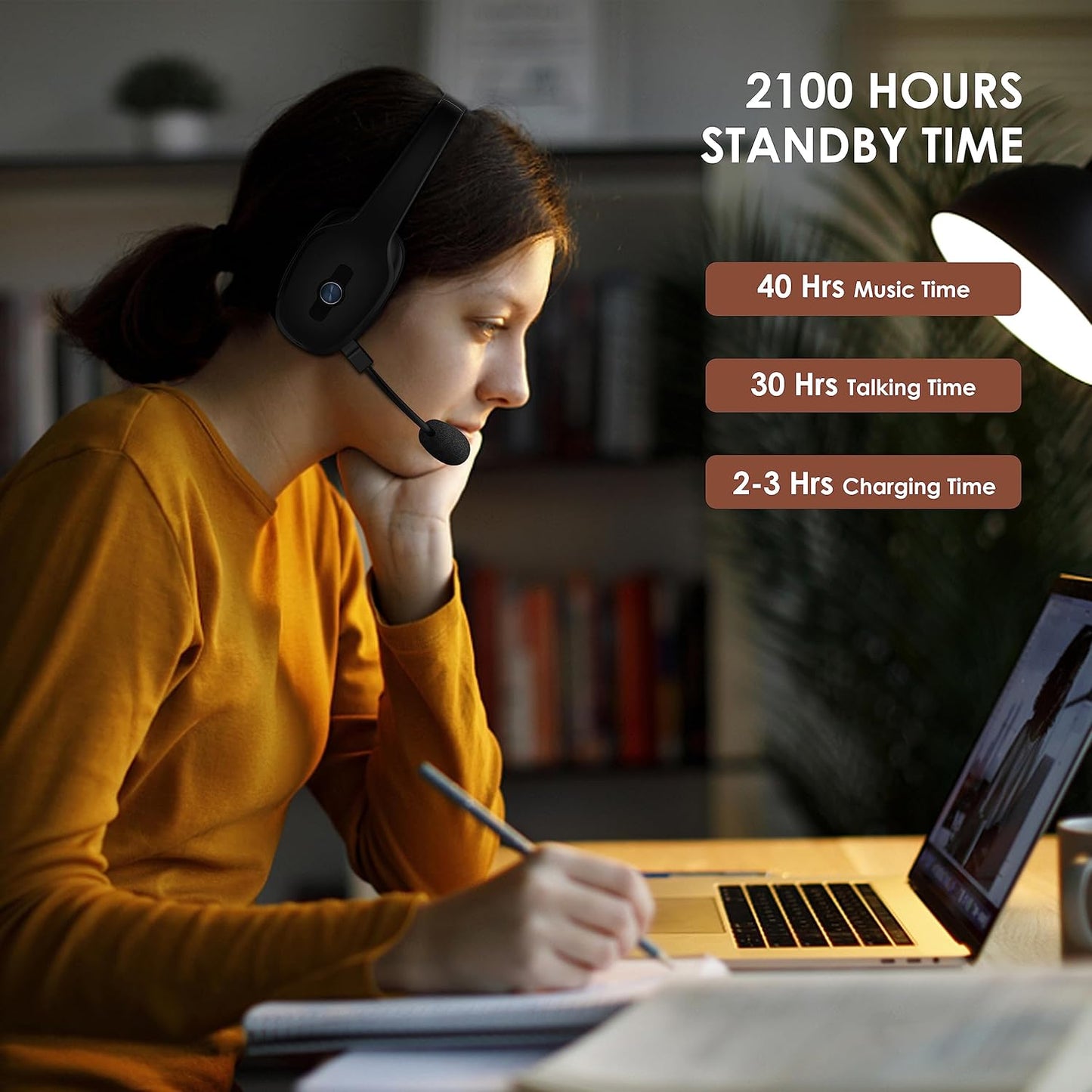 Bluetooth Headset, Trucker Bluetooth Headset with Microphone, 60 Hours Working Time Wireless On-Ear Headset for Computer Cell Phone Trucker Home Office Work (Black) TRUCK DRIVER