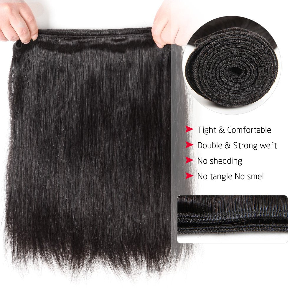 10A Straight Human Hair 3 Bundles 18 20 22Inches Brazilian Virgin Unprocessed Straight Hair Weave Bundles Natural Color